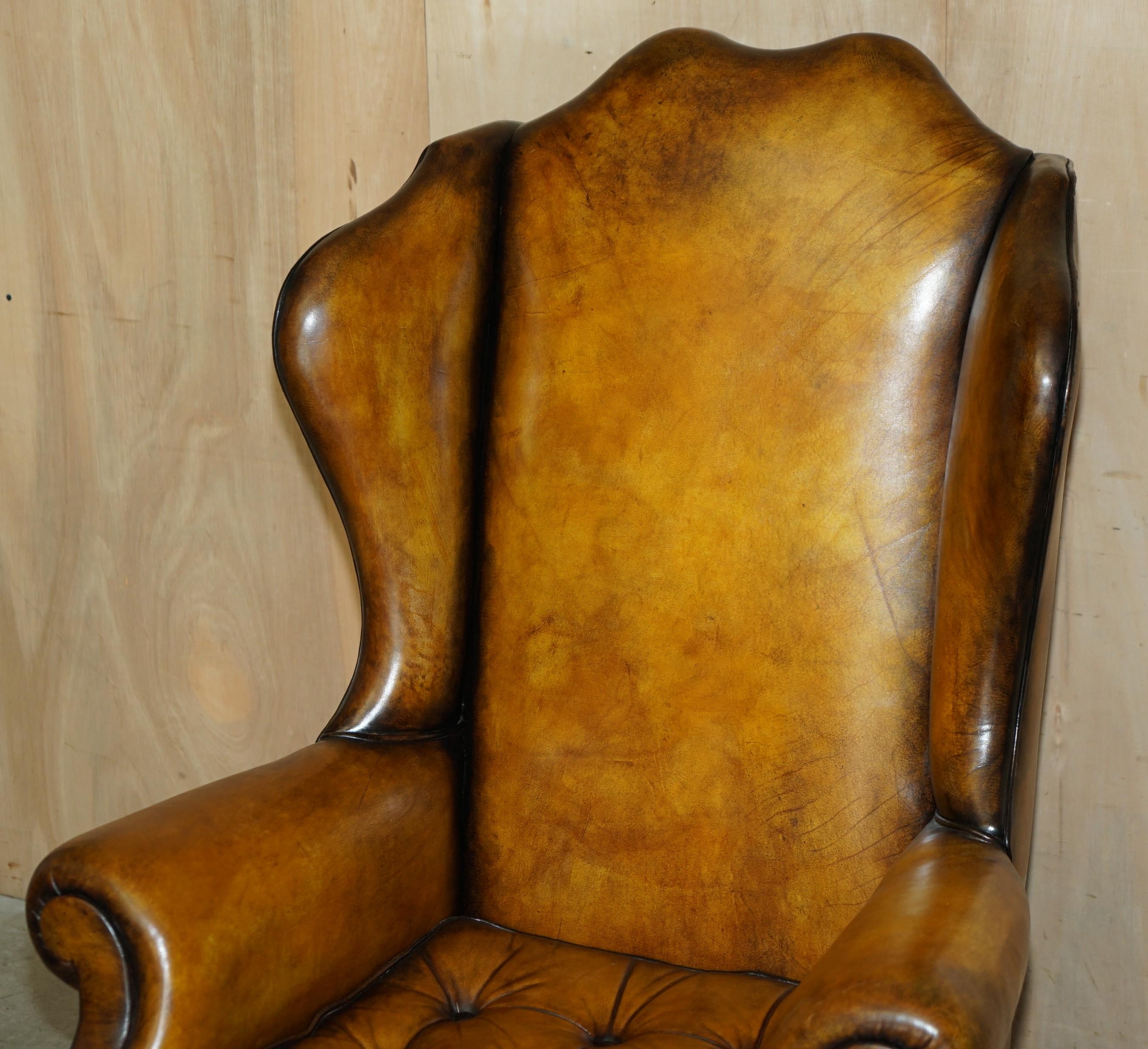 English MUSEUM QUALITY RESTORED VICTORIAN BROWN LEATHER CHESTERFIELD WINGBACK ARMCHAiR For Sale
