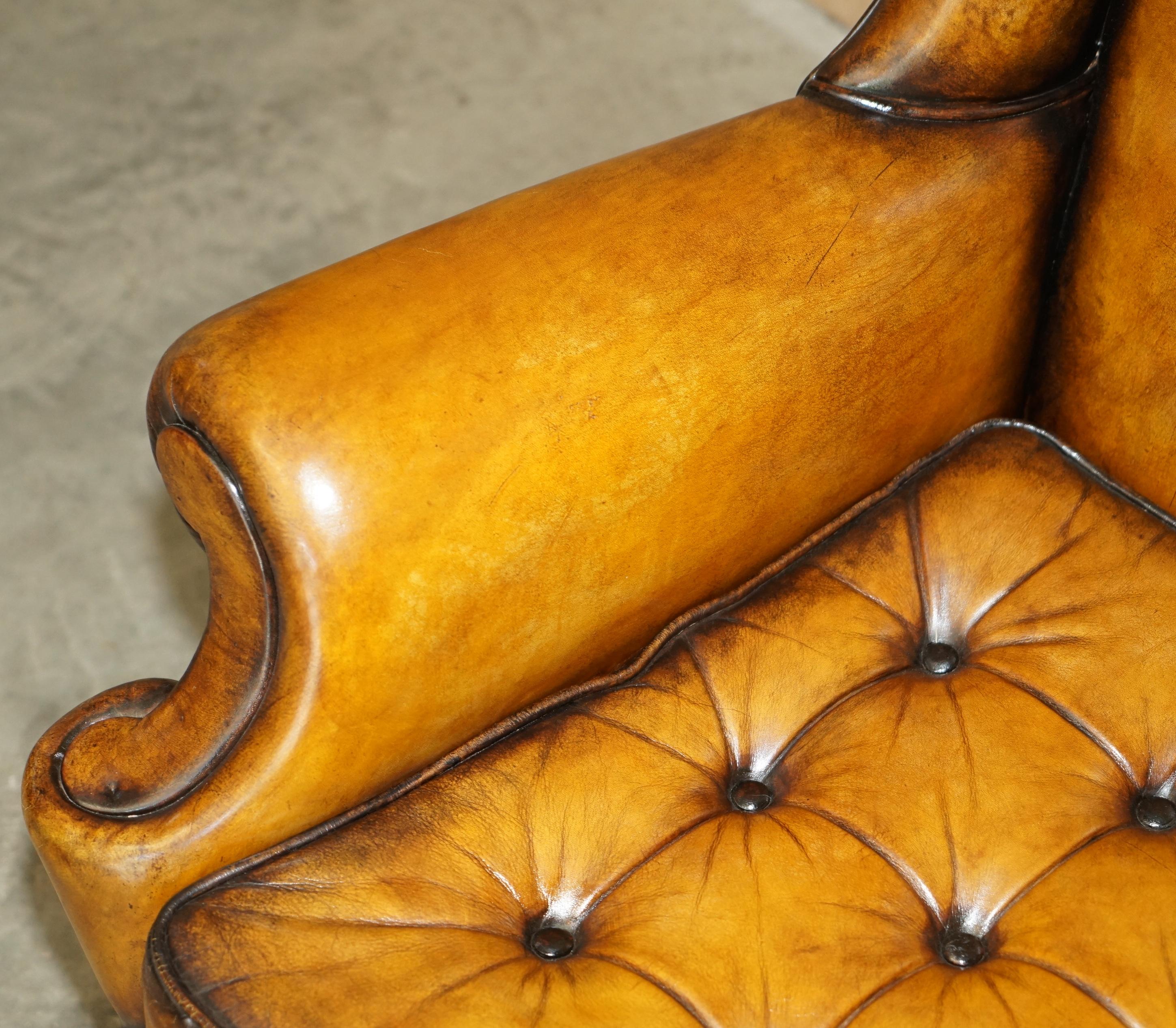 Leather MUSEUM QUALITY RESTORED VICTORIAN BROWN LEATHER CHESTERFIELD WINGBACK ARMCHAiR For Sale