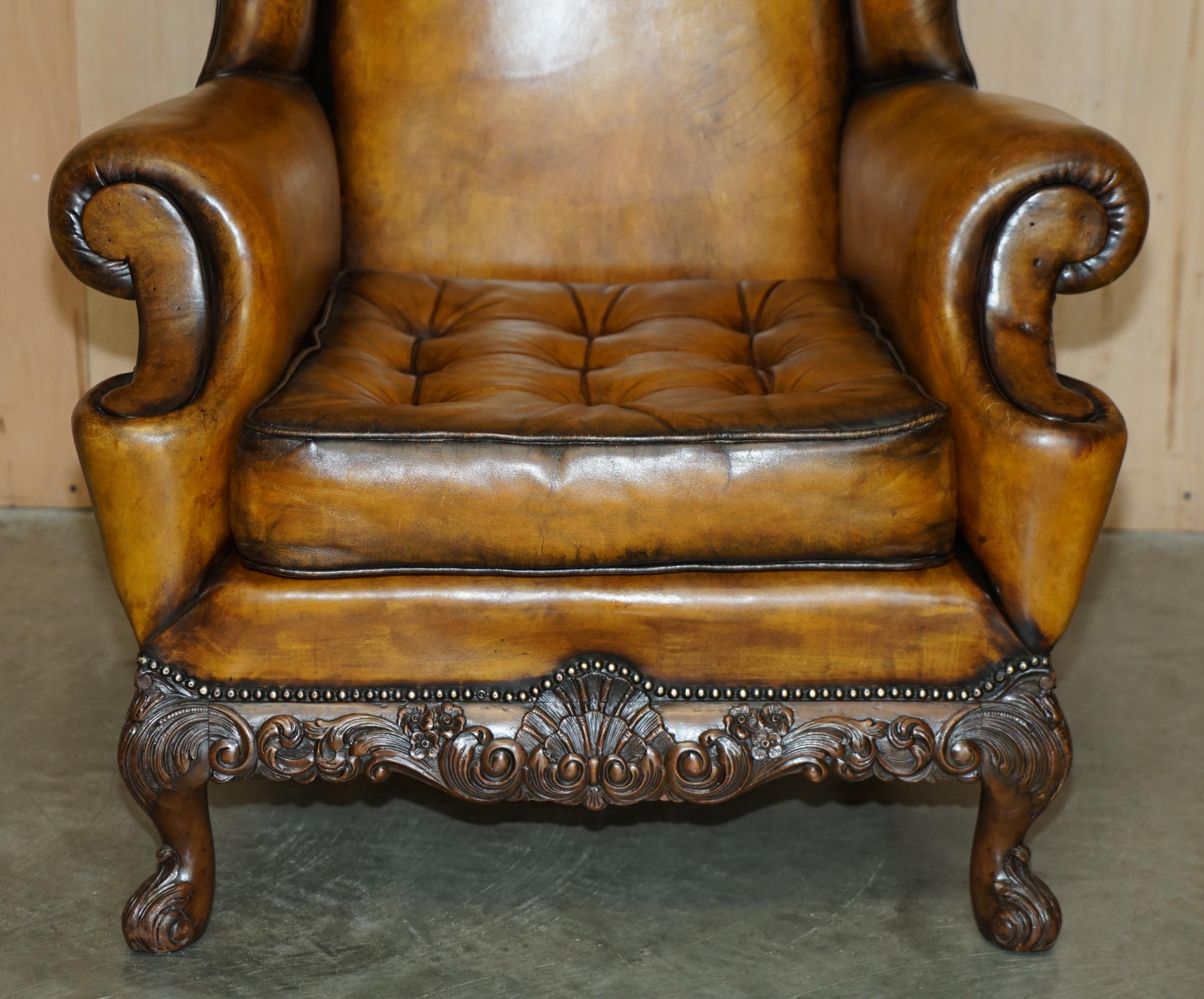 MUSEUM QUALITY RESTORED VICTORIAN BROWN LEATHER CHESTERFIELD WINGBACK ARMCHAiR For Sale 1