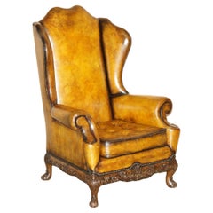 MUSEUM QUALITY RESTORED VICTORIAN BROWN LEATHER CHESTERFIELD WINGBACK ARMCHAiR