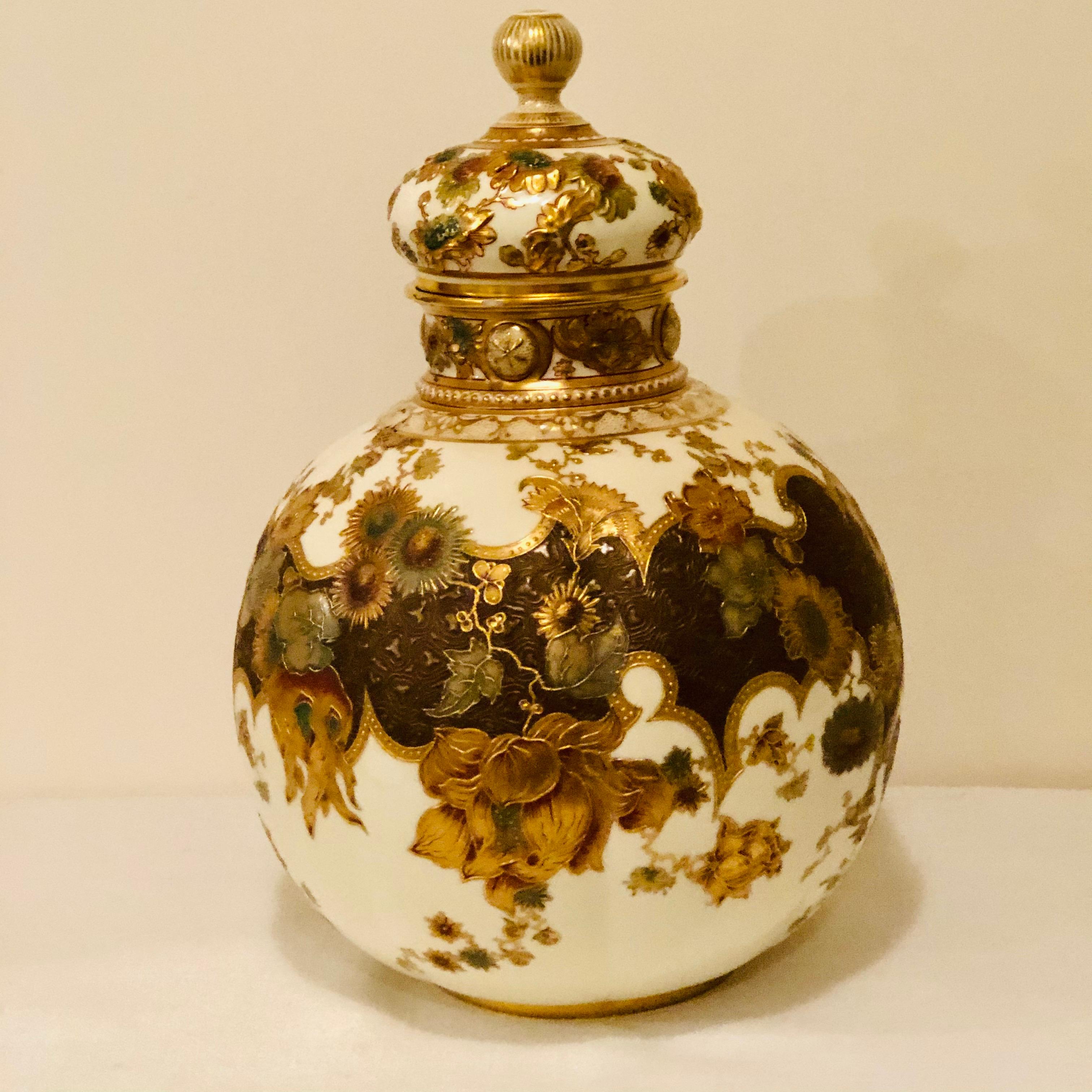 Rococo Museum Quality Royal Crown Derby Urn with Raised Gold and Flower Decorations