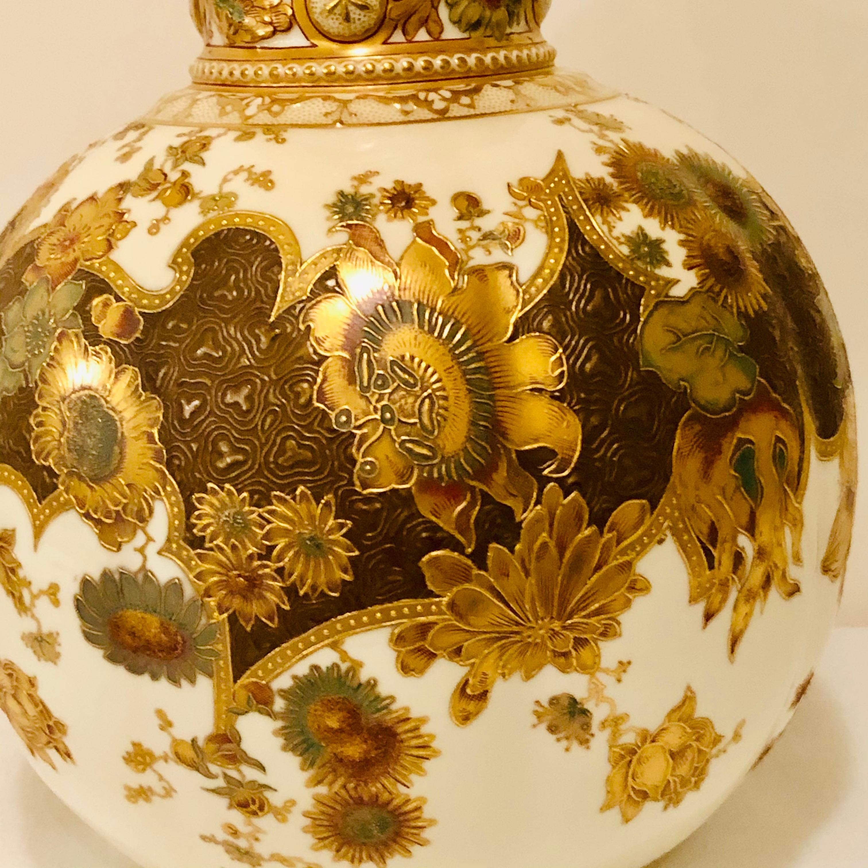 Hand-Painted Museum Quality Royal Crown Derby Urn with Raised Gold and Flower Decorations