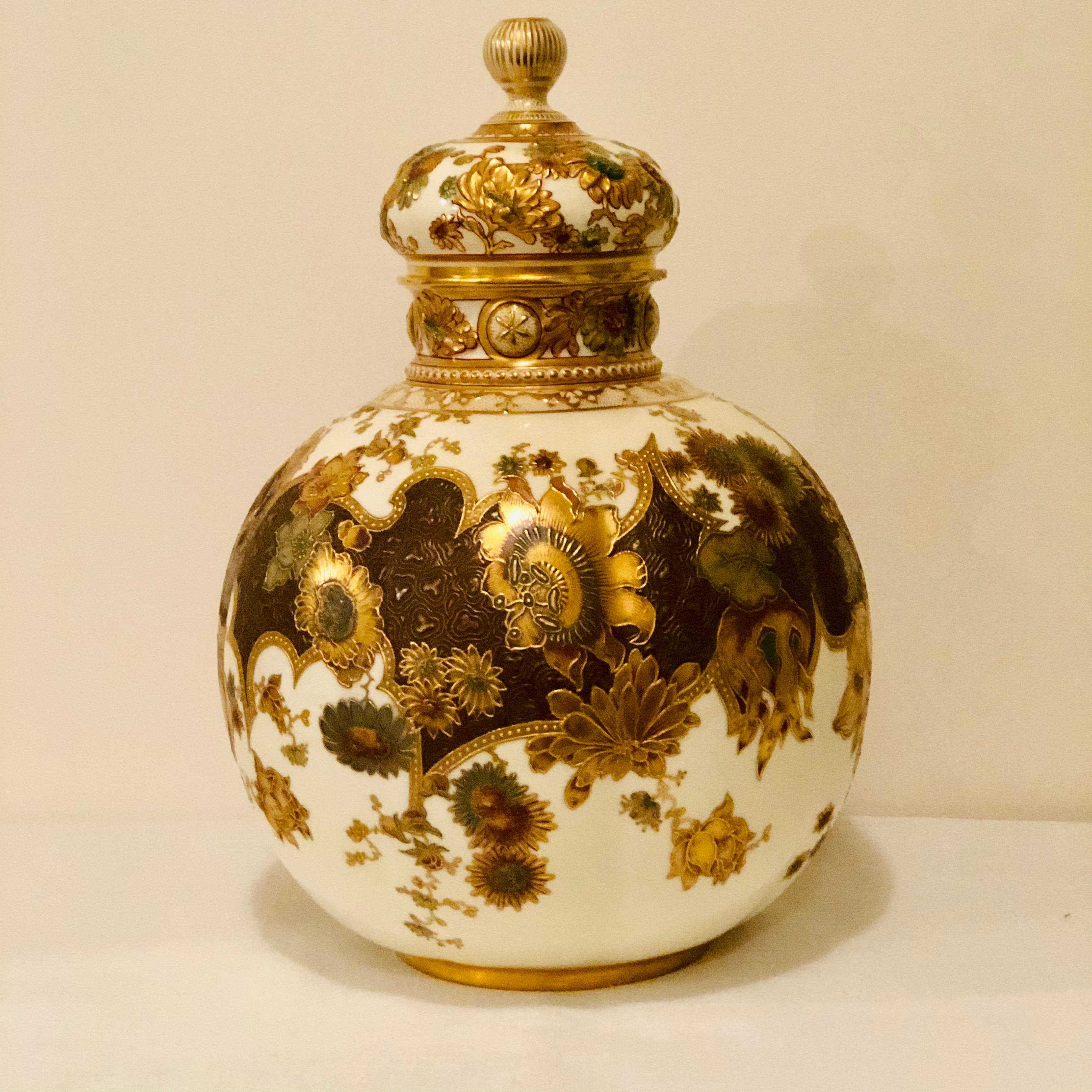 Museum Quality Royal Crown Derby Urn with Raised Gold and Flower Decorations In Good Condition In Boston, MA