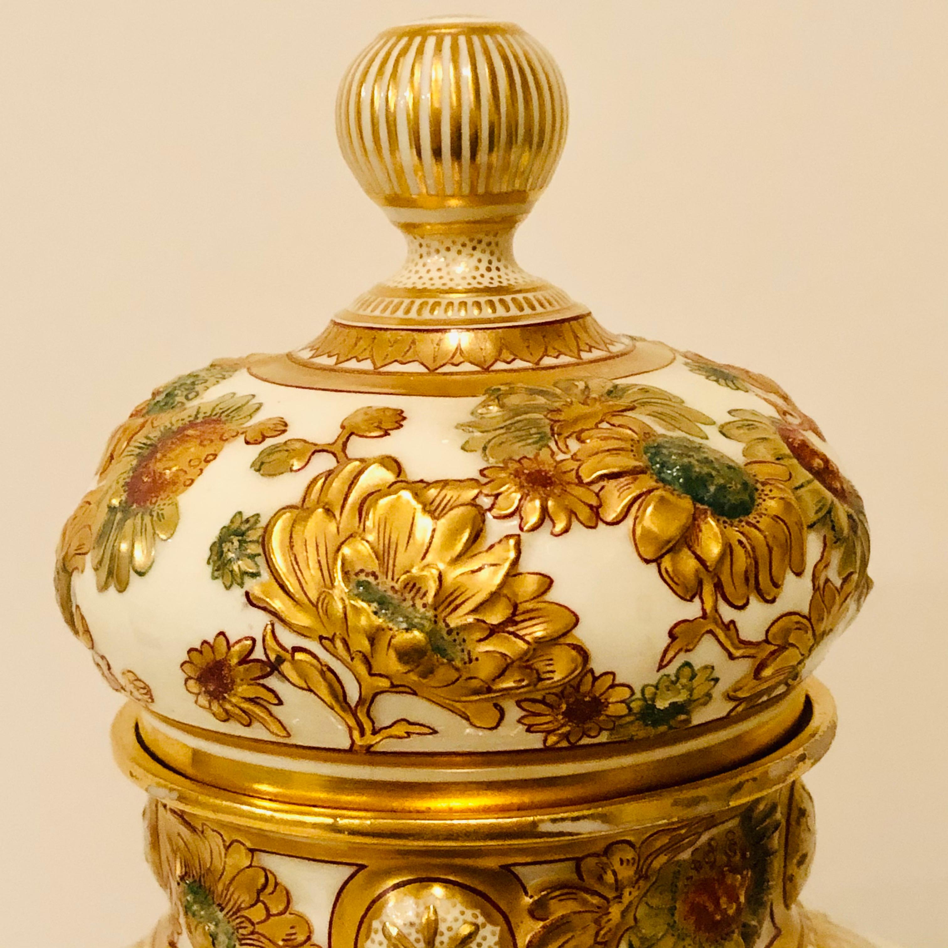 Late 19th Century Museum Quality Royal Crown Derby Urn with Raised Gold and Flower Decorations