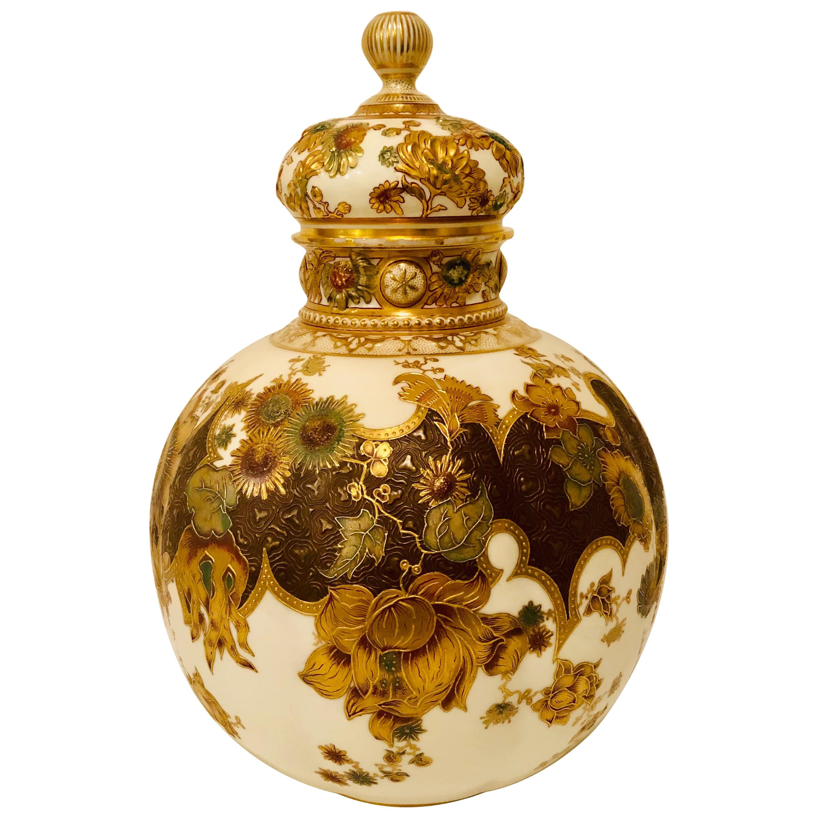 Museum Quality Royal Crown Derby Urn with Raised Gold and Flower Decorations