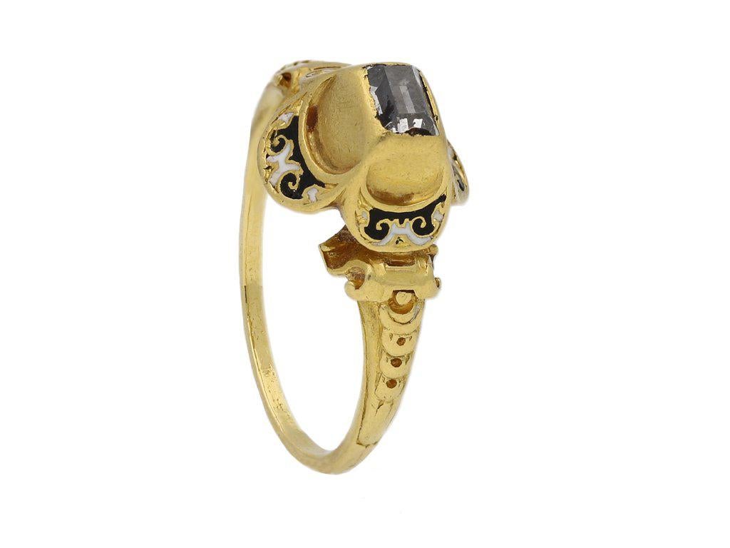 Women's or Men's Museum Quality Tudor Table Cut Diamond Gold Ring For Sale