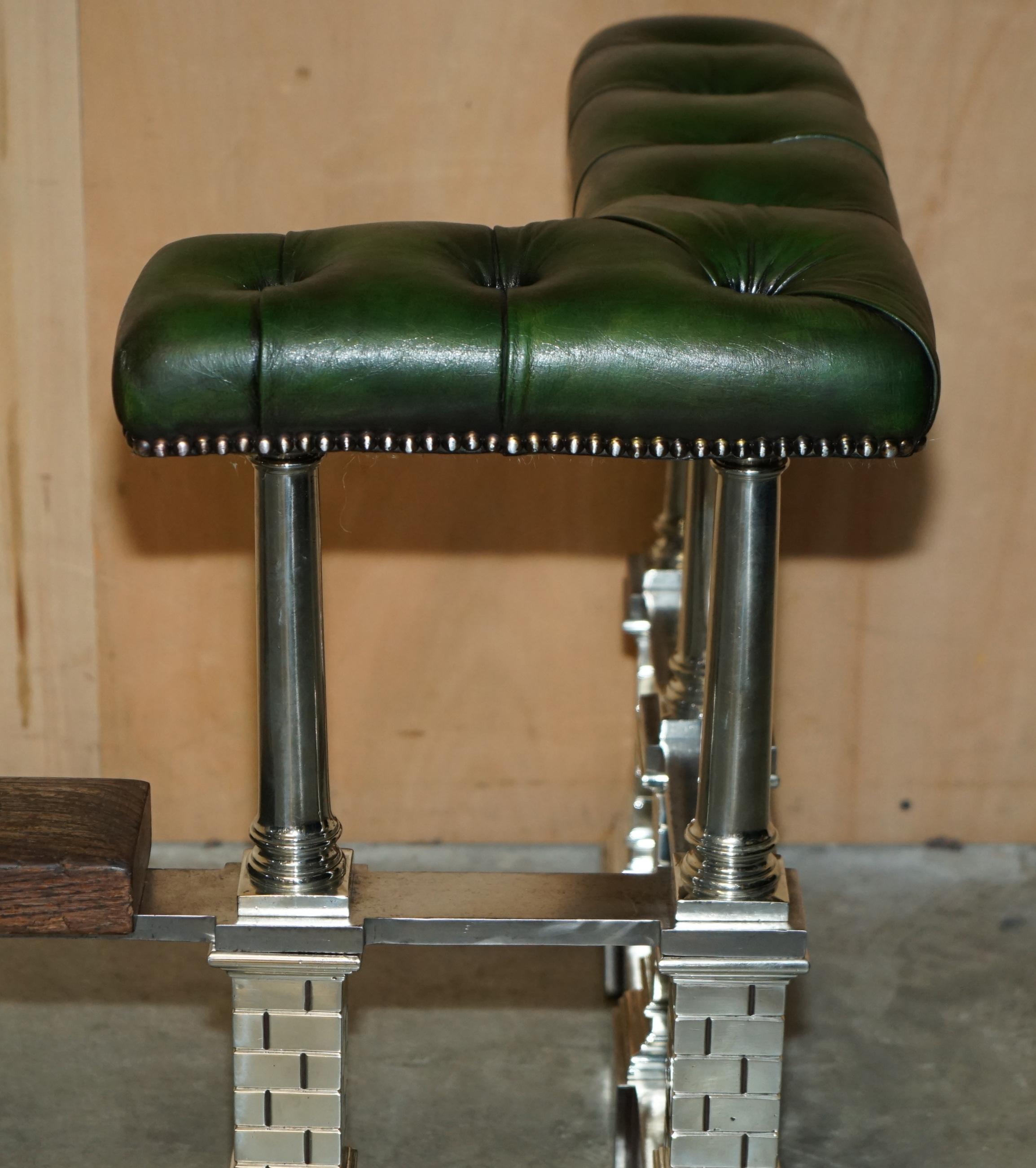 MUSEUM QUALITY ViCTORIAN CHROME CASTLE GREEN LEATHER CHESTERFIELD CLUB FENDER For Sale 3