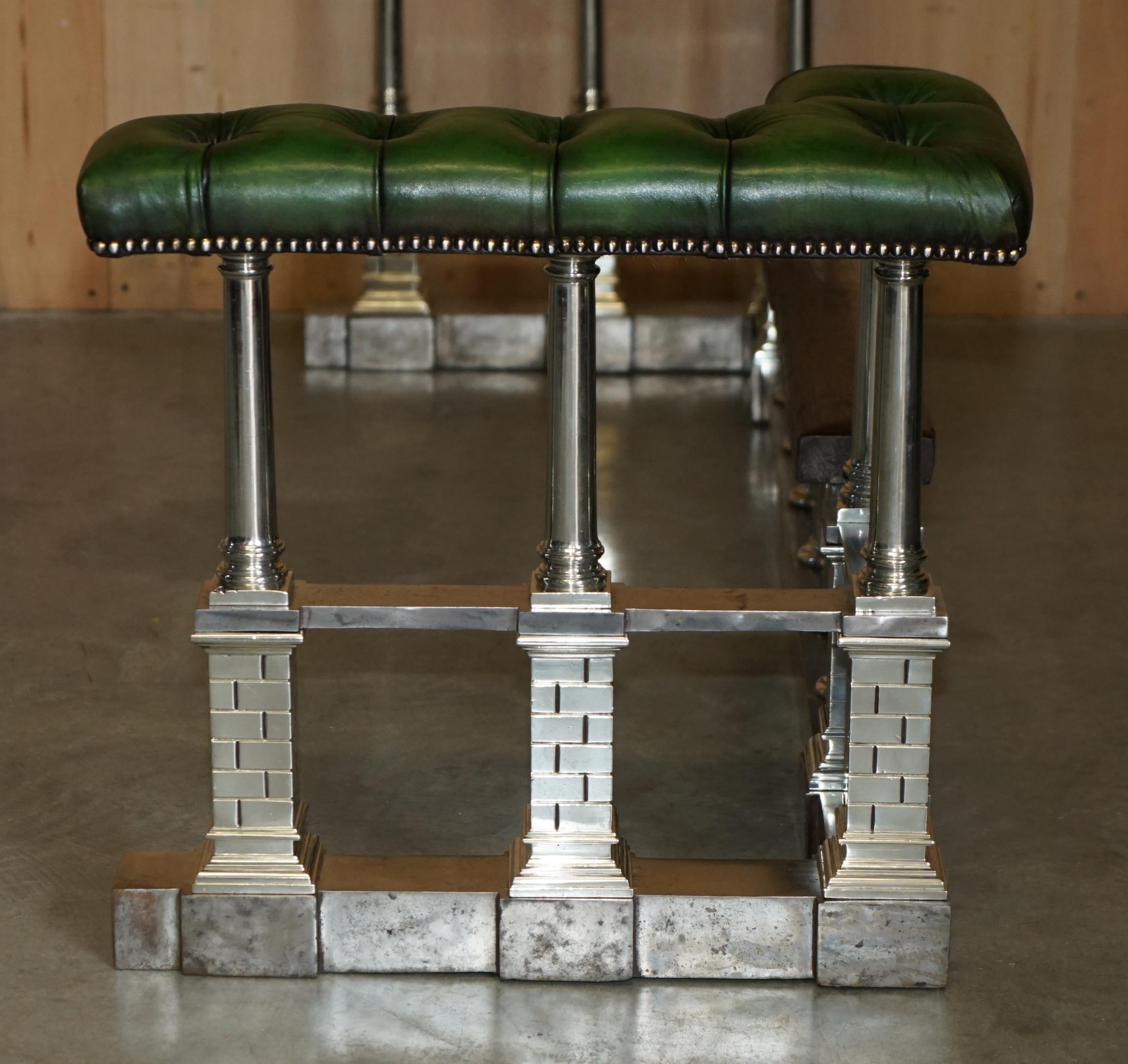 MUSEUM QUALITY ViCTORIAN CHROME CASTLE GREEN LEATHER CHESTERFIELD CLUB FENDER For Sale 7