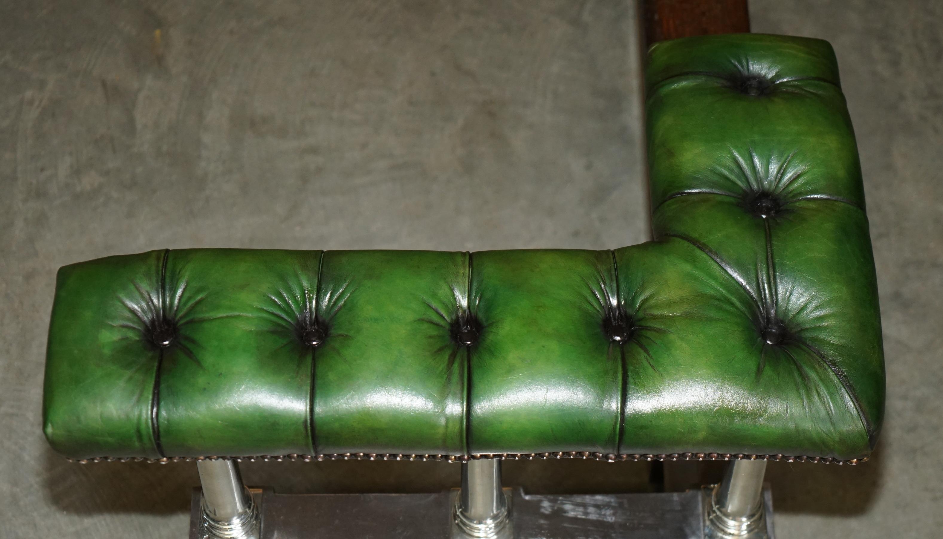 MUSEUM QUALITY ViCTORIAN CHROME CASTLE GREEN LEATHER CHESTERFIELD CLUB FENDER For Sale 8