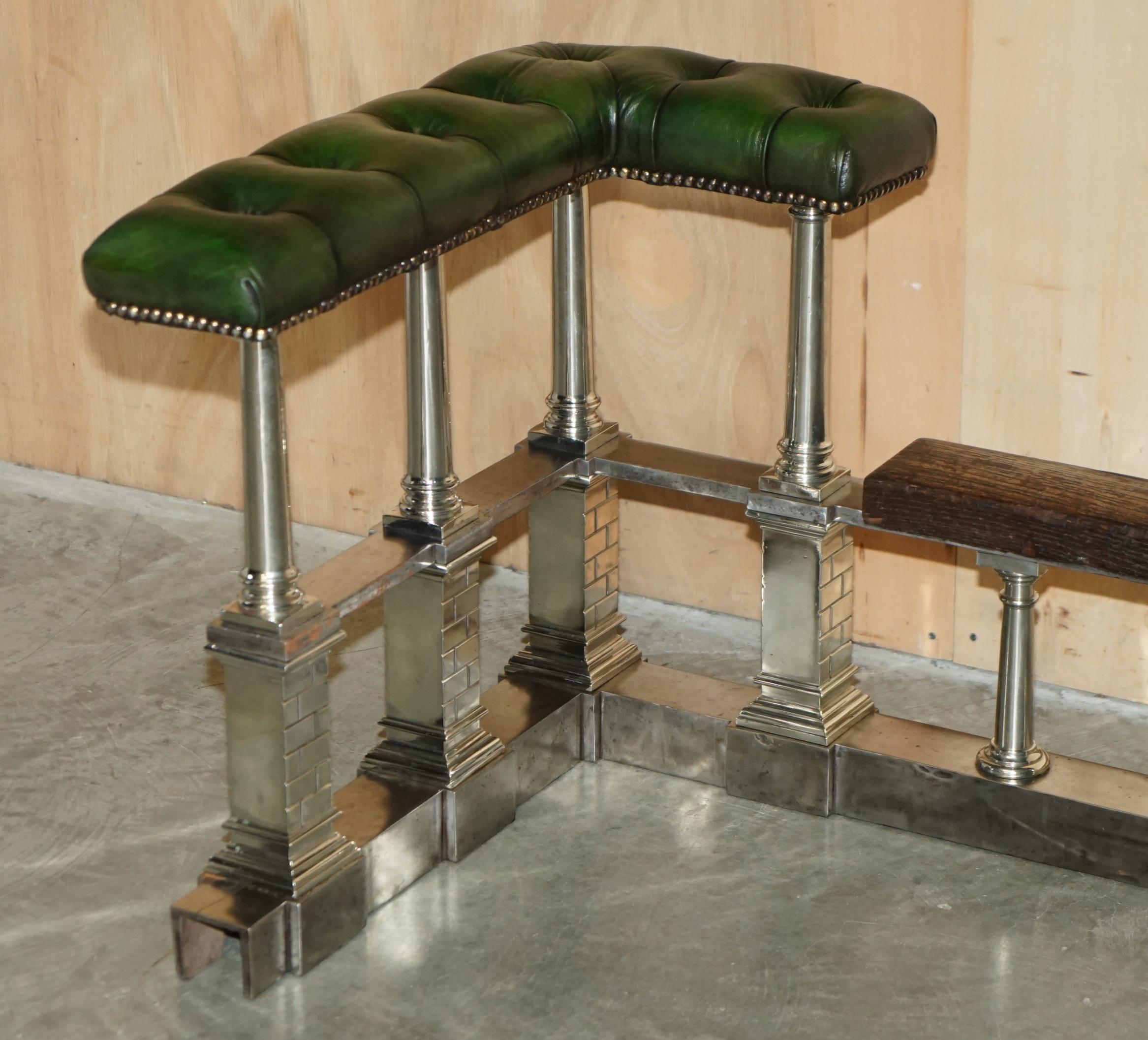 MUSEUM QUALITY ViCTORIAN CHROME CASTLE GREEN LEATHER CHESTERFIELD CLUB FENDER For Sale 10