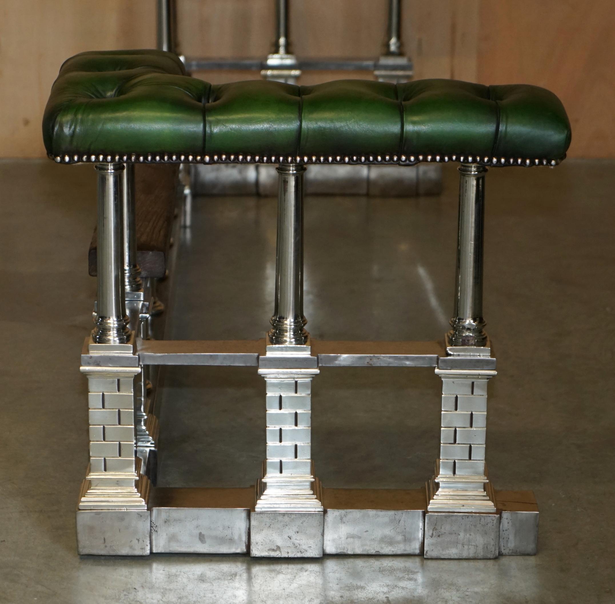 MUSEUM QUALITY ViCTORIAN CHROME CASTLE GREEN LEATHER CHESTERFIELD CLUB FENDER For Sale 12