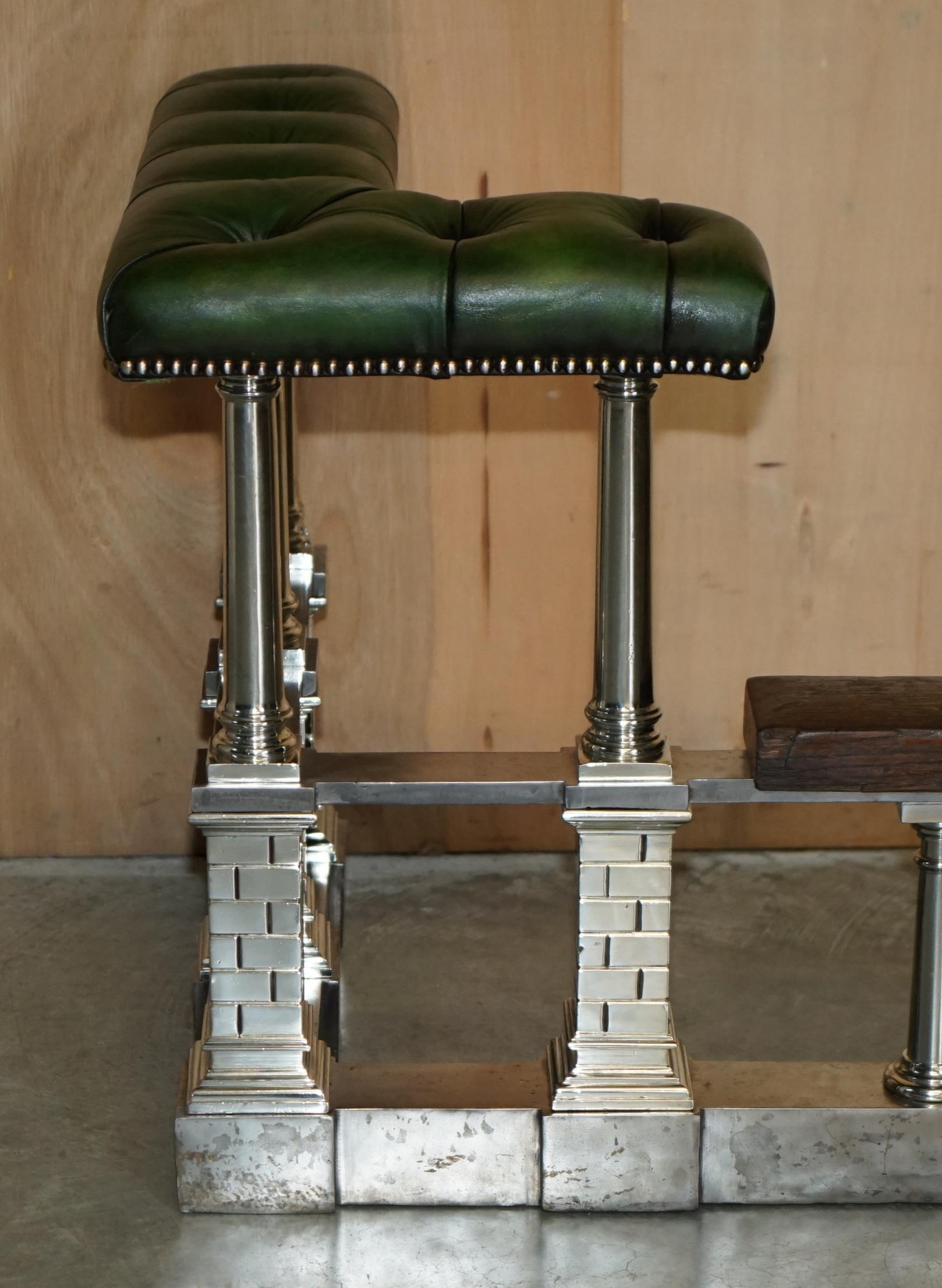 Victorian MUSEUM QUALITY ViCTORIAN CHROME CASTLE GREEN LEATHER CHESTERFIELD CLUB FENDER For Sale