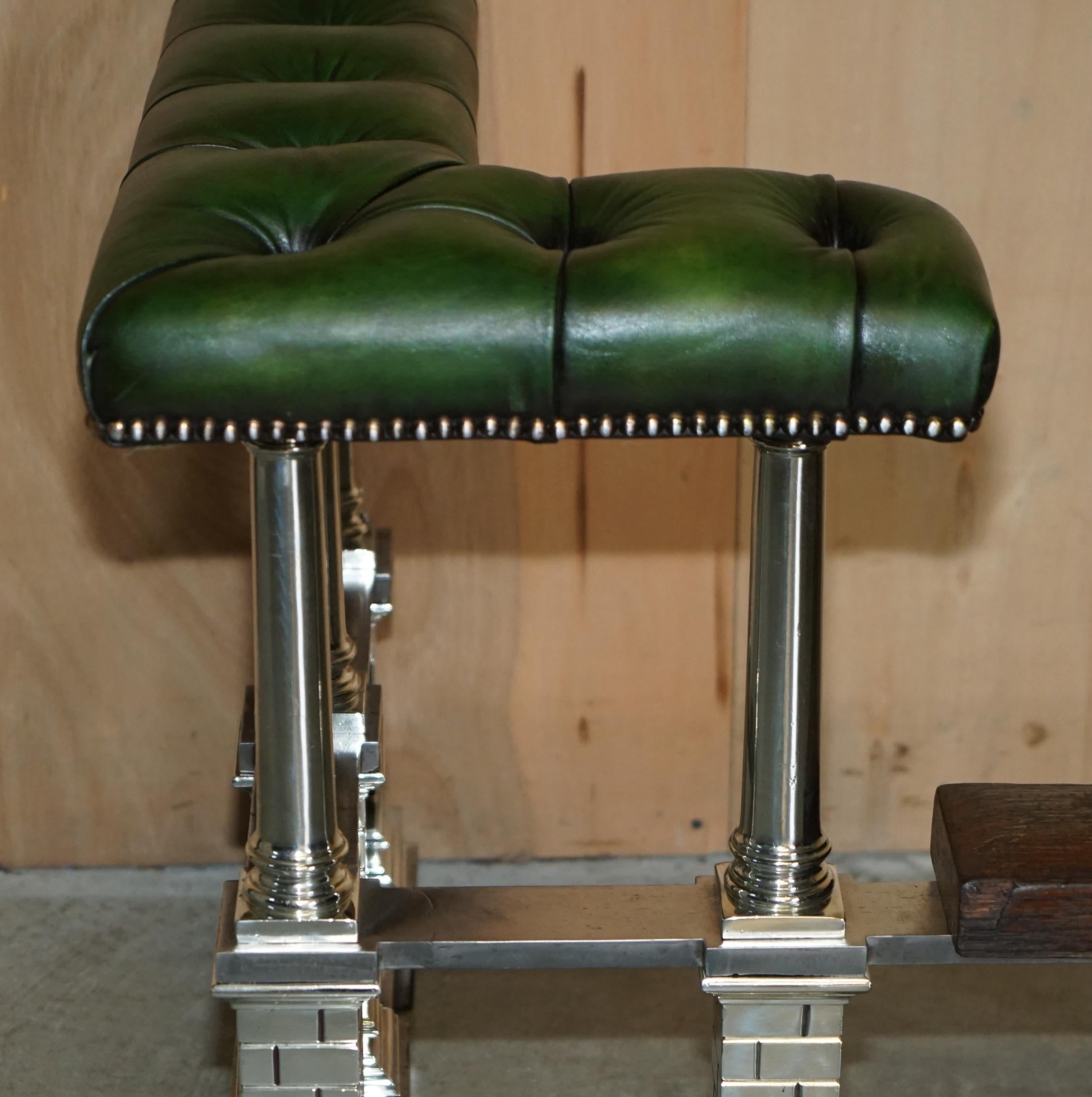 Hand-Crafted MUSEUM QUALITY ViCTORIAN CHROME CASTLE GREEN LEATHER CHESTERFIELD CLUB FENDER For Sale