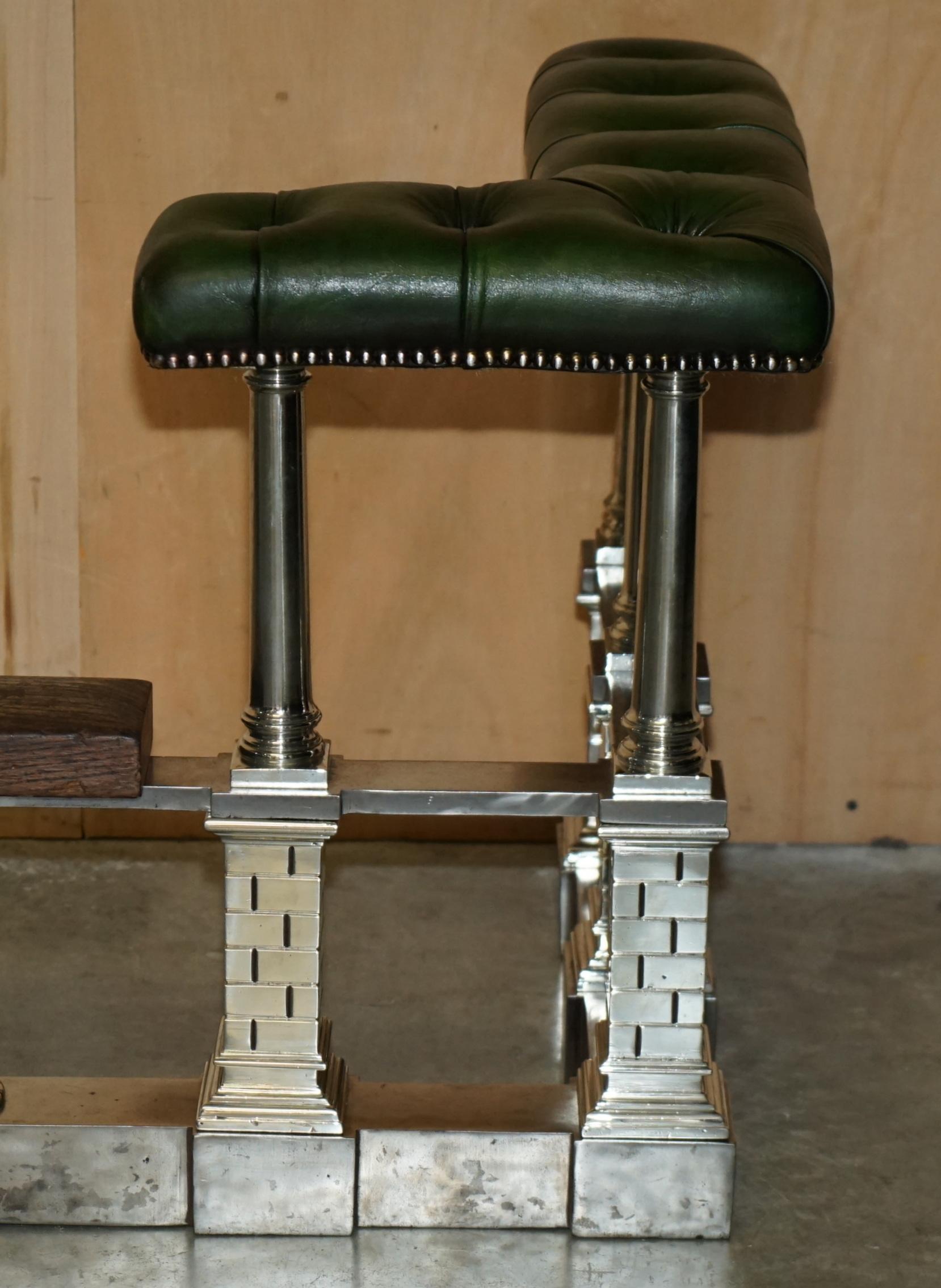MUSEUM QUALITY ViCTORIAN CHROME CASTLE GREEN LEATHER CHESTERFIELD CLUB FENDER For Sale 1