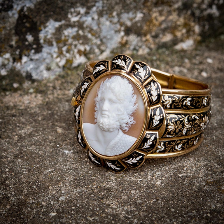 Museum Quality Victorian Enamel Zeus Cameo Bracelet For Sale 1