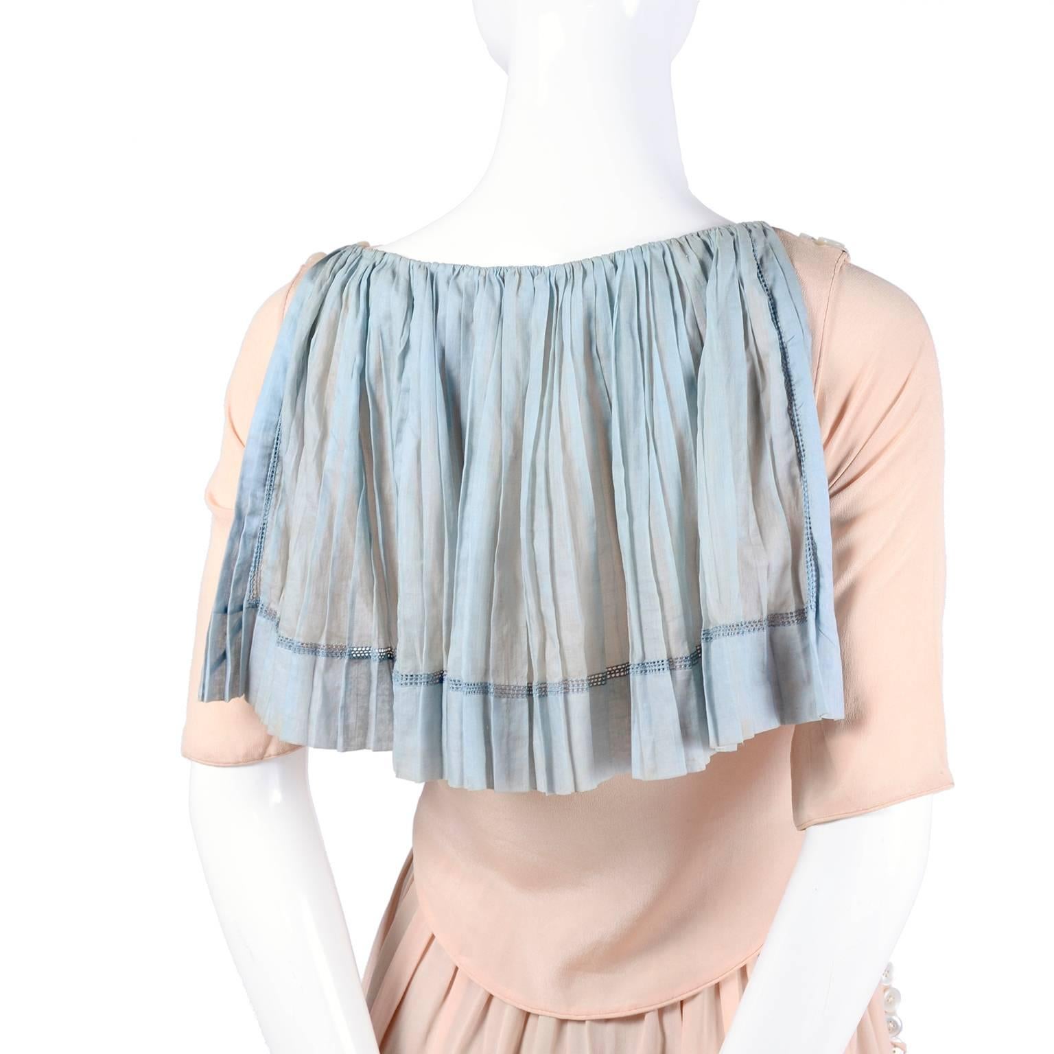 Harry Collins Vintage Blue and Pink Edwardian Dress with Mother of Pearl buttons 4