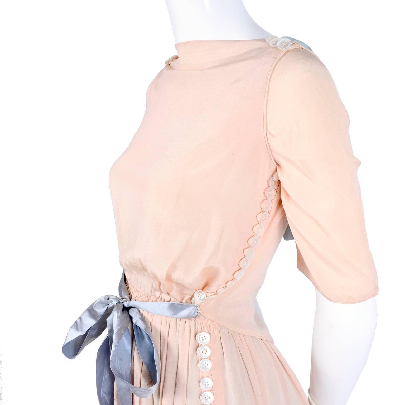 Harry Collins Vintage Blue and Pink Edwardian Dress with Mother of Pearl buttons 5