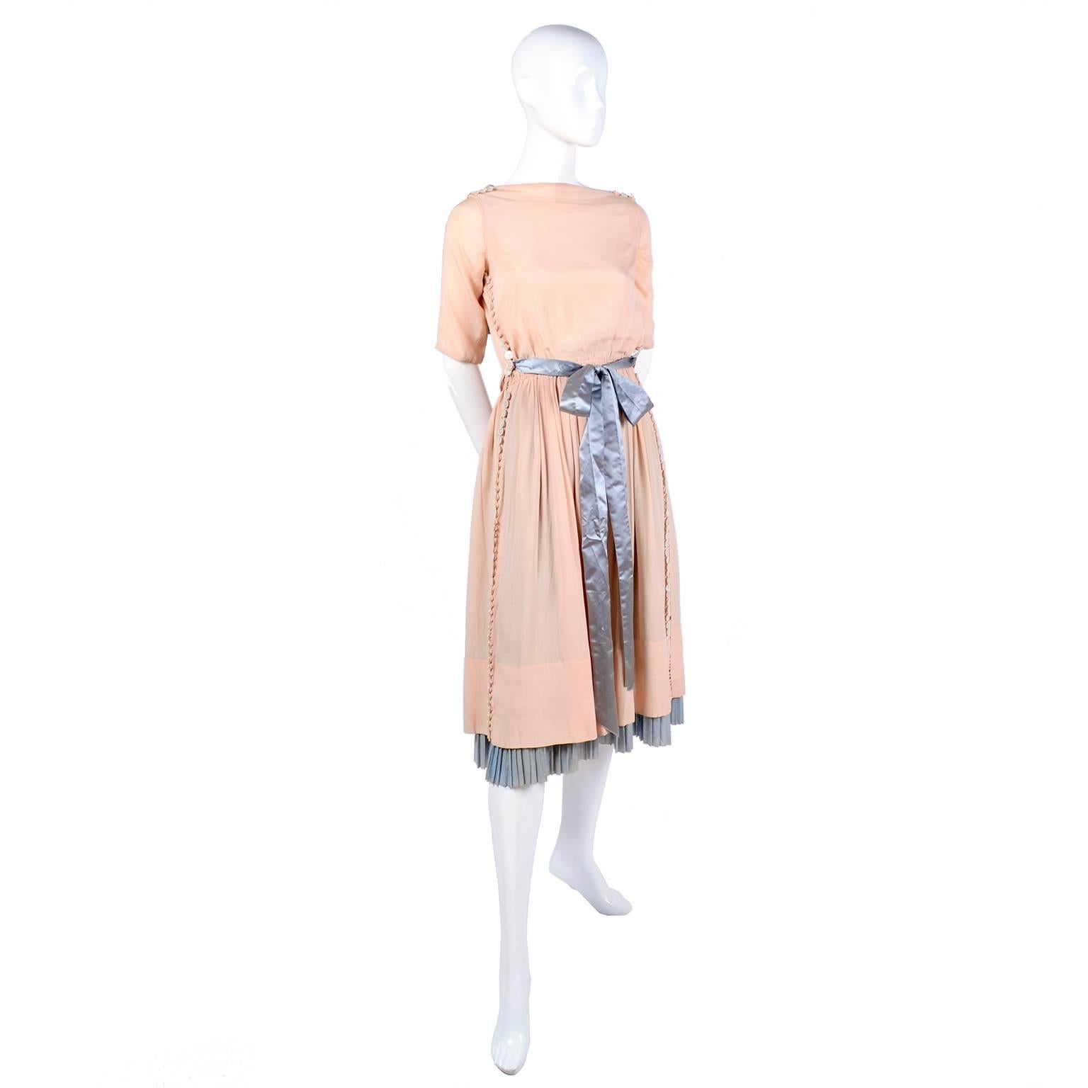 Harry Collins Vintage Blue and Pink Edwardian Dress with Mother of Pearl buttons 6