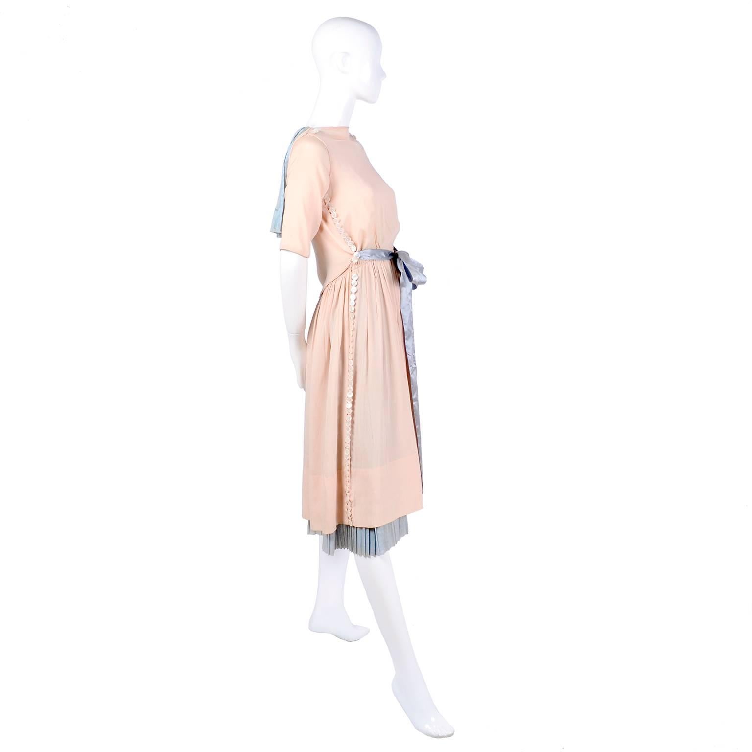 Harry Collins Vintage Blue and Pink Edwardian Dress with Mother of Pearl buttons 7