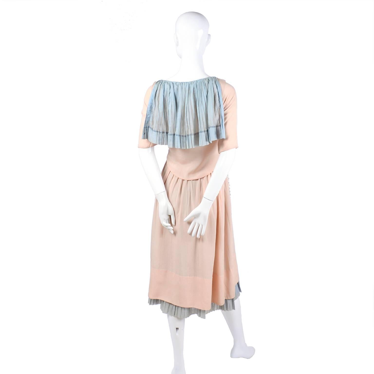 Harry Collins Vintage Blue and Pink Edwardian Dress with Mother of Pearl buttons 8