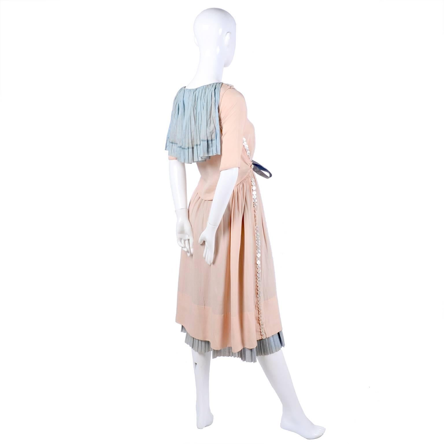 Harry Collins Vintage Blue and Pink Edwardian Dress with Mother of Pearl buttons 9