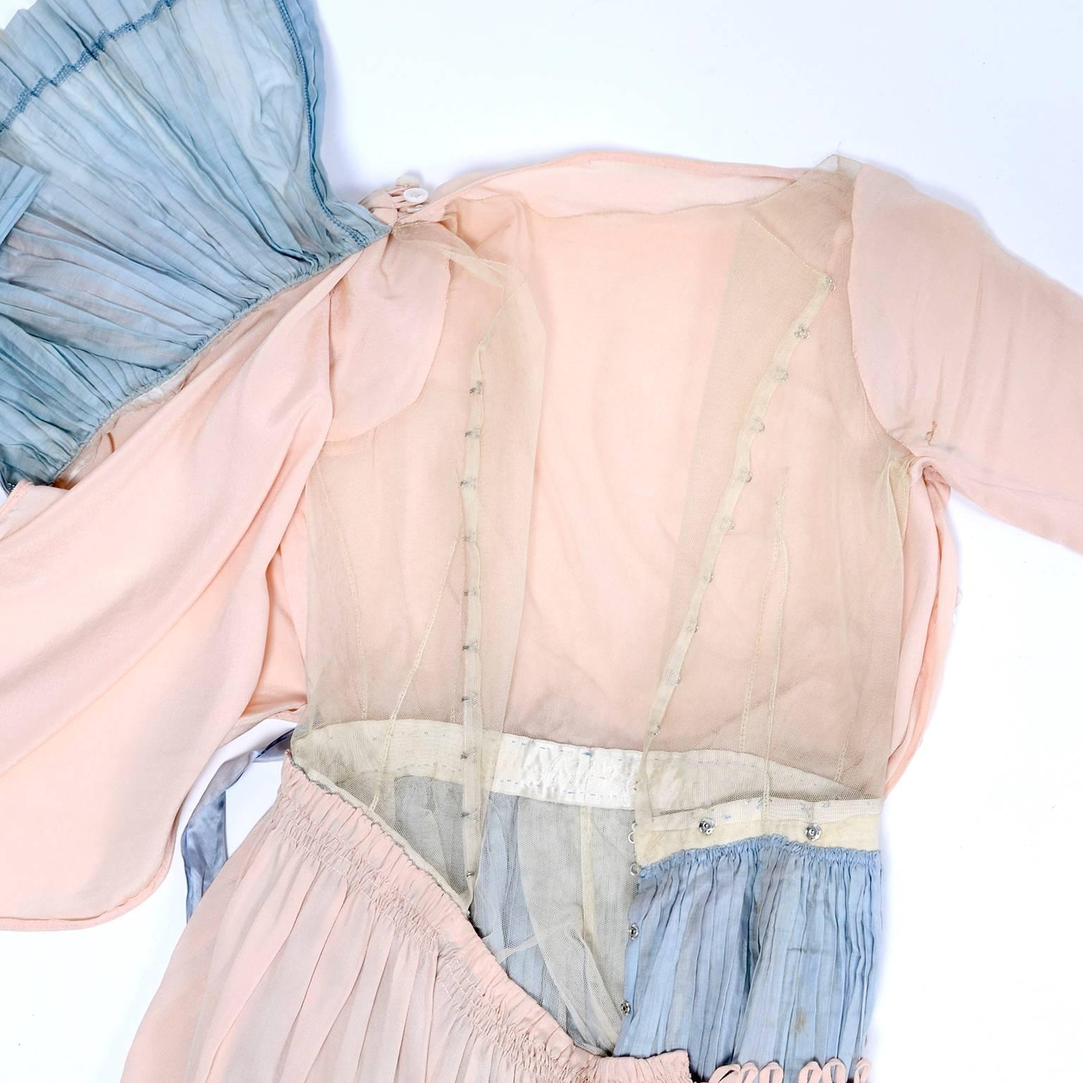 Harry Collins Vintage Blue and Pink Edwardian Dress with Mother of Pearl buttons 10