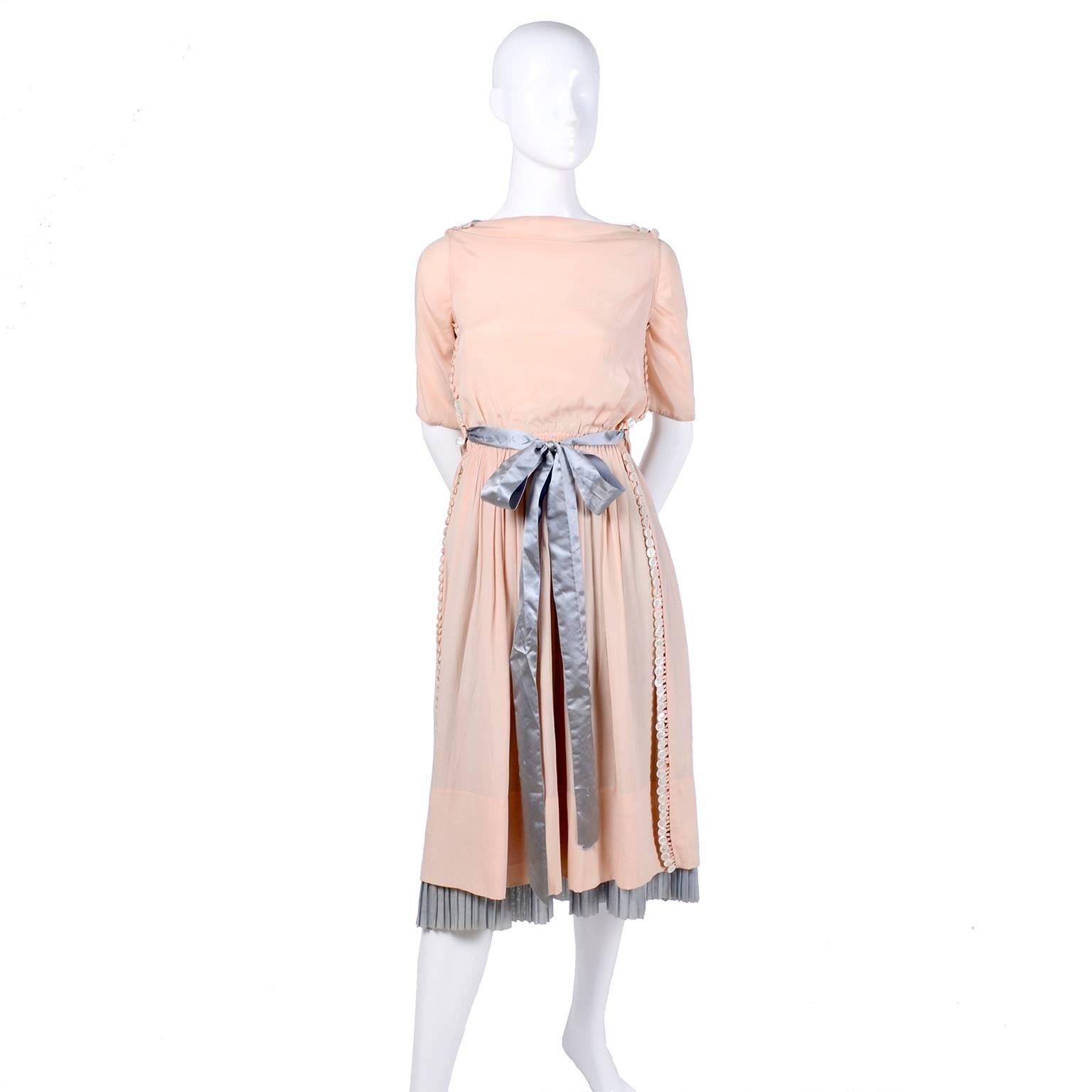 Harry Collins Vintage Blue and Pink Edwardian Dress with Mother of Pearl buttons 13