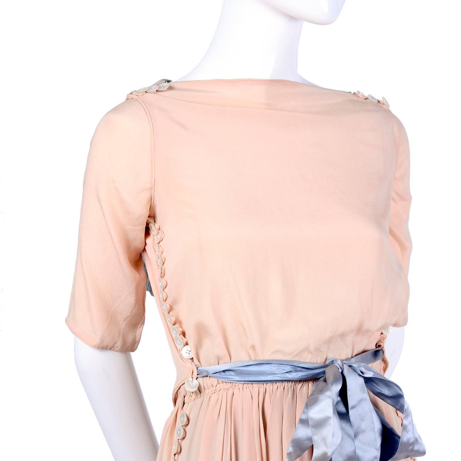Women's Harry Collins Vintage Blue and Pink Edwardian Dress with Mother of Pearl buttons