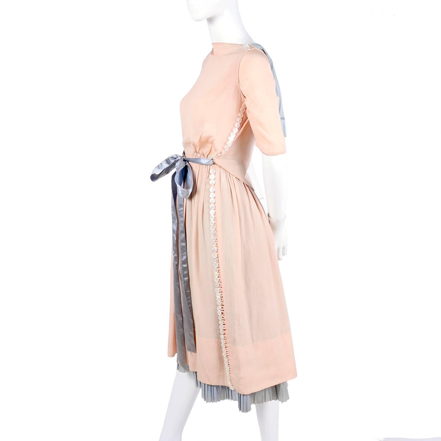 Harry Collins Vintage Blue and Pink Edwardian Dress with Mother of Pearl buttons 1