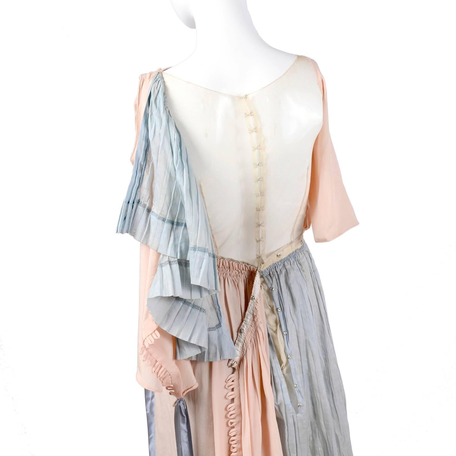 Harry Collins Vintage Blue and Pink Edwardian Dress with Mother of Pearl buttons 3