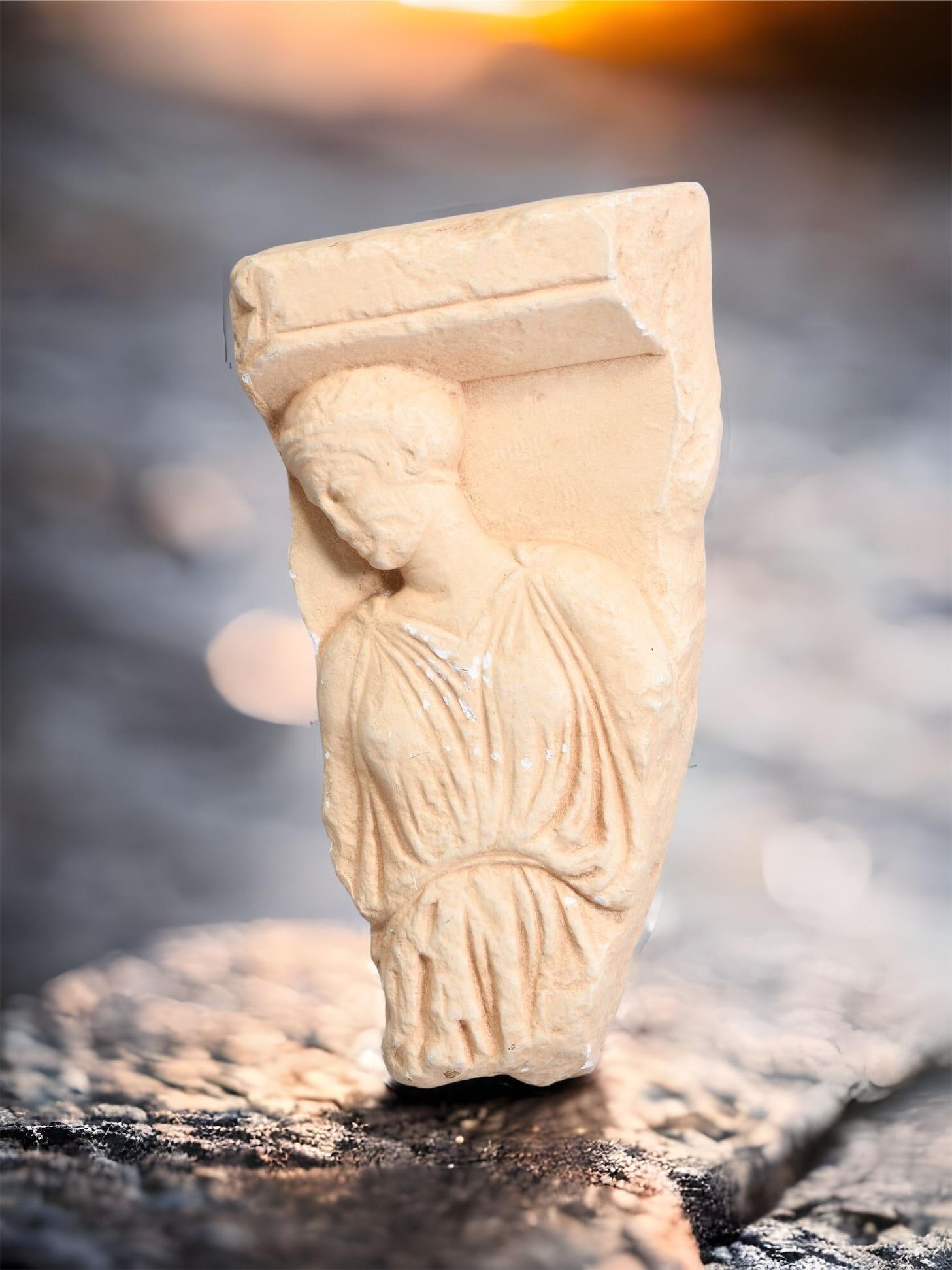 Classical Greek Museum Replica Fragment of a Marble Votive Relief from the Acropolis of Athens For Sale