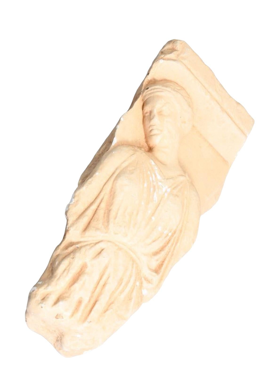Plaster Museum Replica Fragment of a Marble Votive Relief from the Acropolis of Athens For Sale
