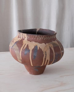 Handcrafted Large Terracotta Vase with Abstract Drip Glaze, Rustic Design