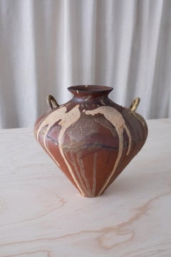 Handcrafted Terracotta Vase with Dual Handles, Earthy Drip Glaze Finish