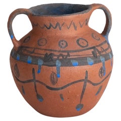 Handcrafted Terracotta Vase with Handles, Tribal Pattern Decoration