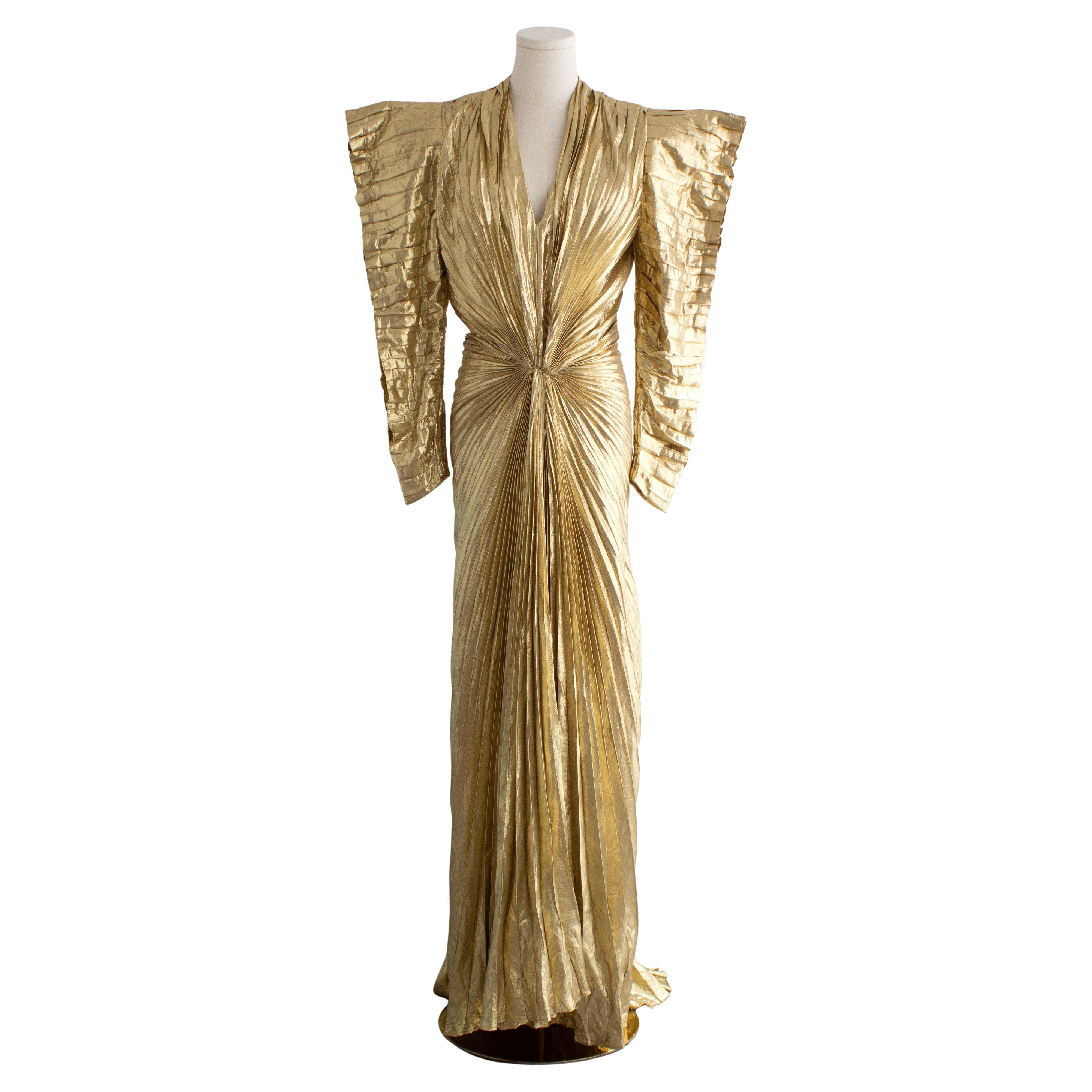 Museum Thierry Mugler F/W 1984 Vintage Golden Angel Starburst Lame Gown For Sale