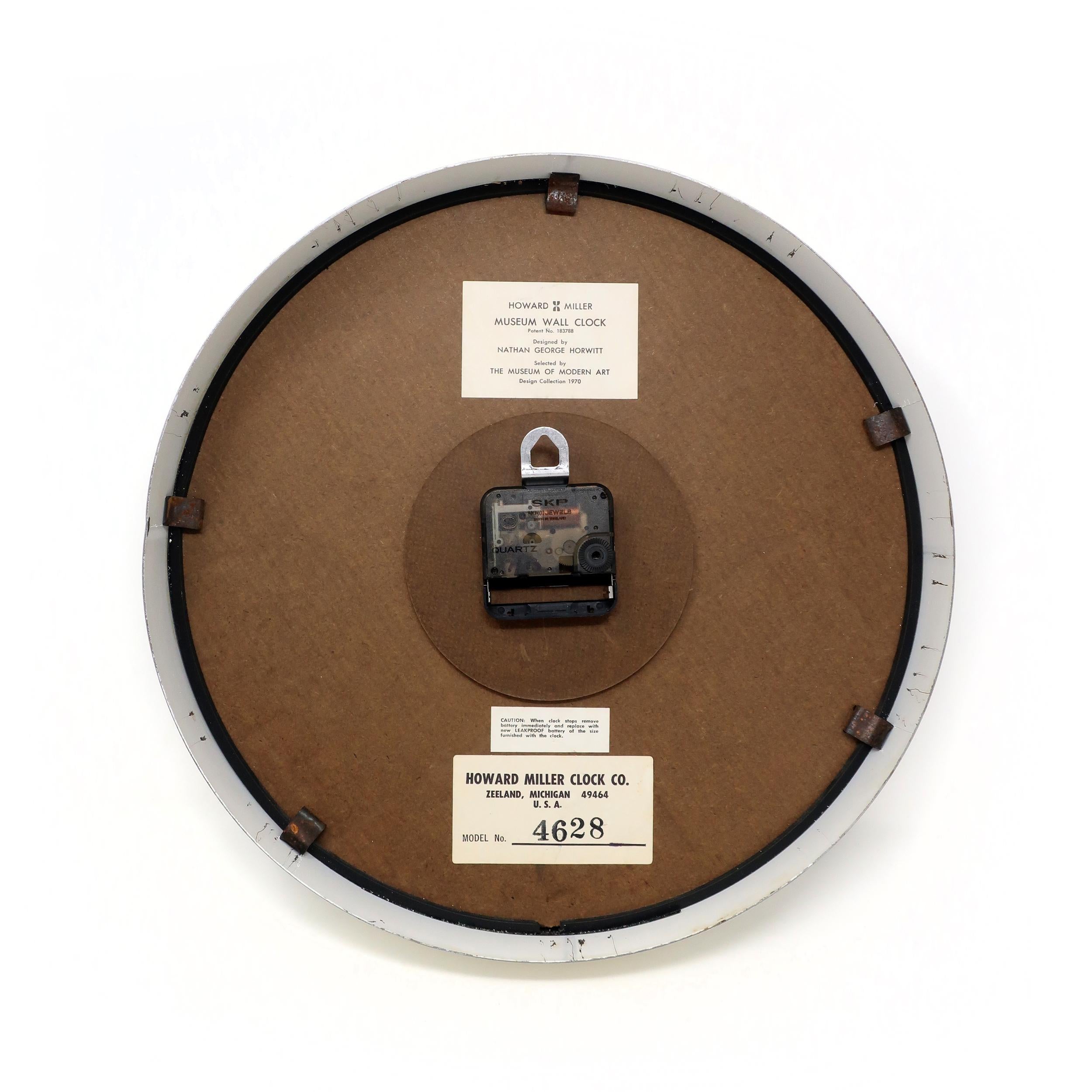 Museum Wall Clock by Nathan Horwitt for Howard Miller In Fair Condition In Brooklyn, NY