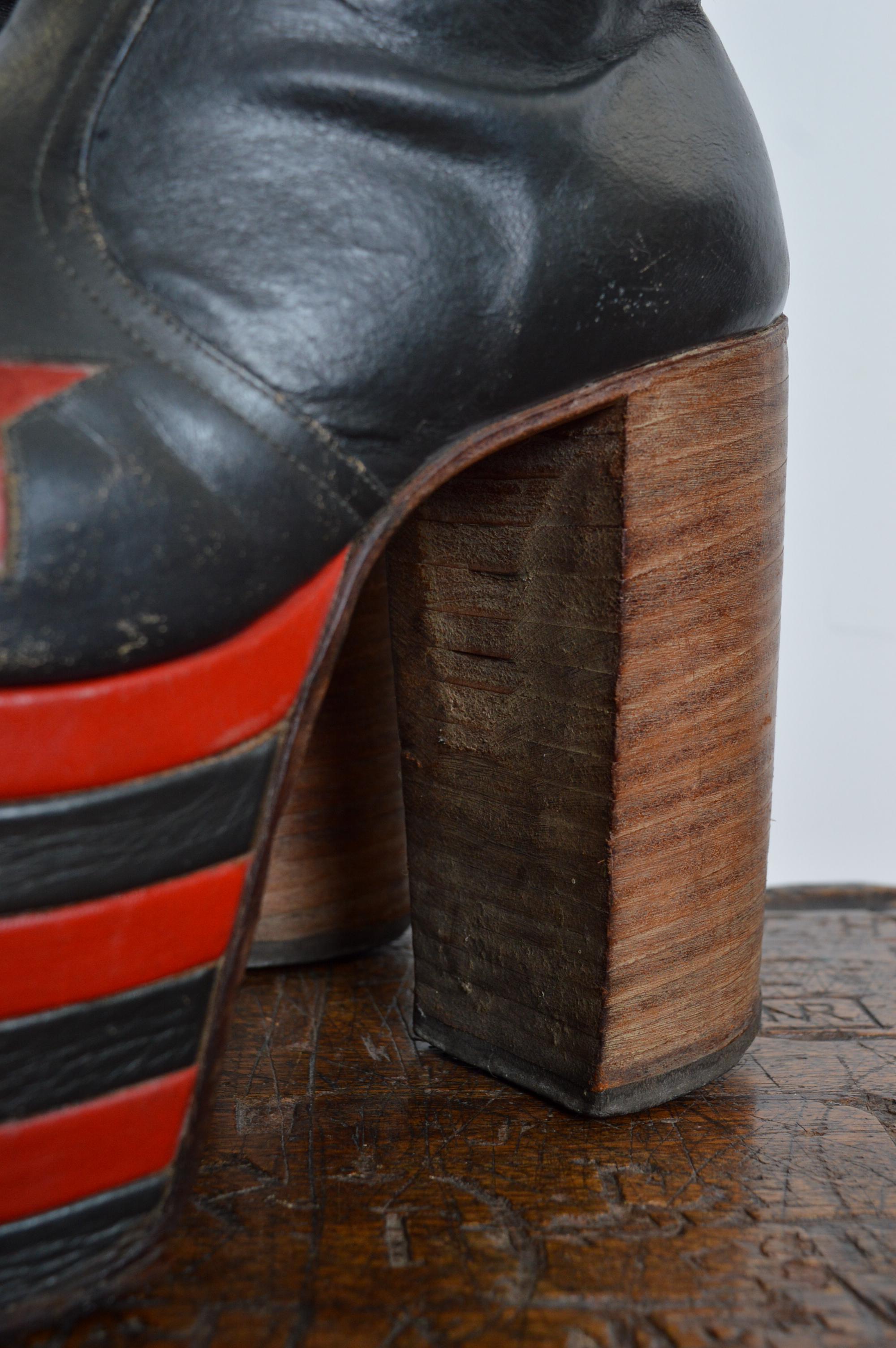 Museum Worthy 1970's Glam Rock leather Red & Black Platform Boots UK 6 / EU 39 For Sale 6