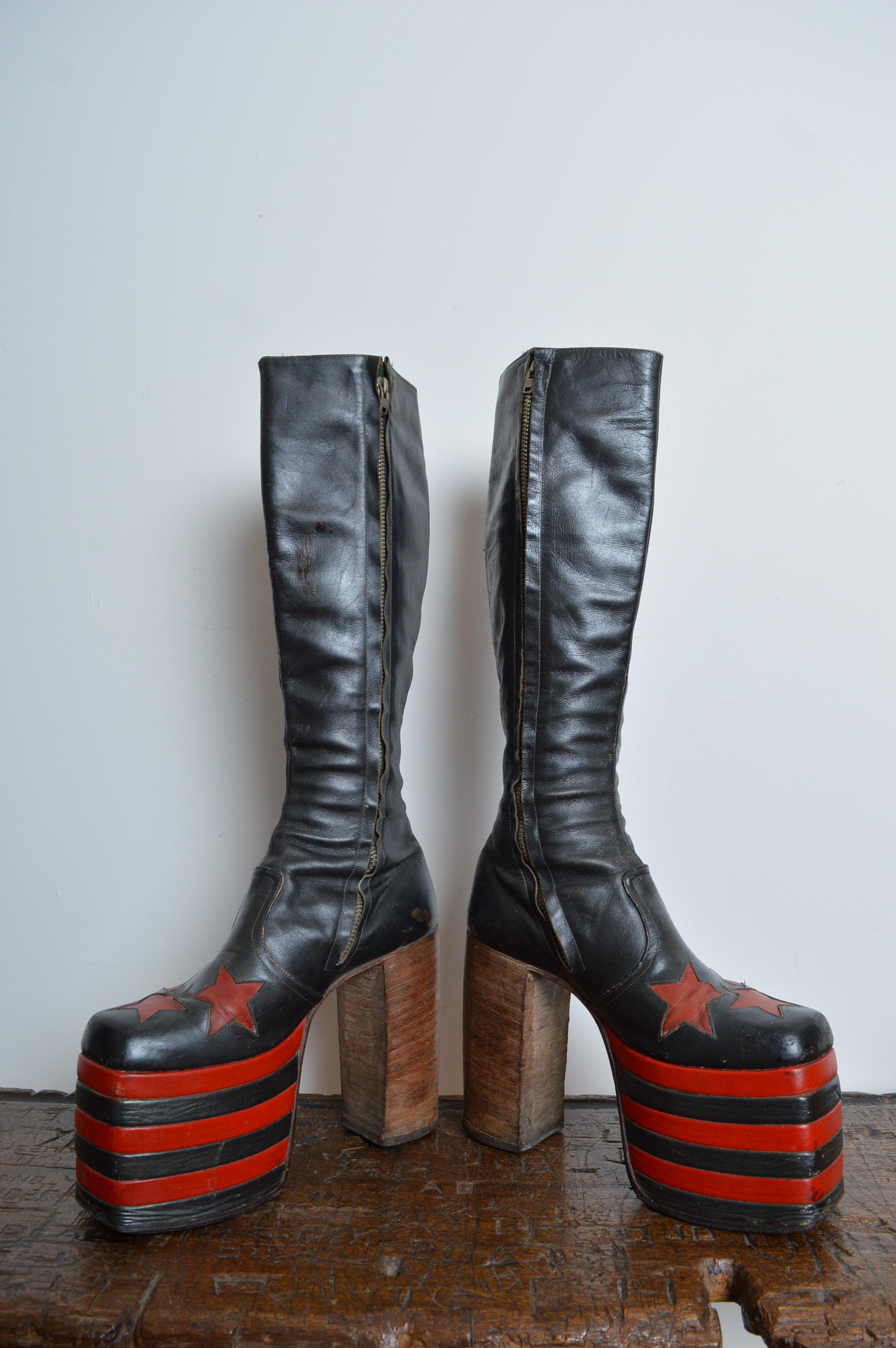 Museum Worthy 1970's Glam Rock leather Red & Black Platform Boots UK 6 / EU 39 For Sale 7