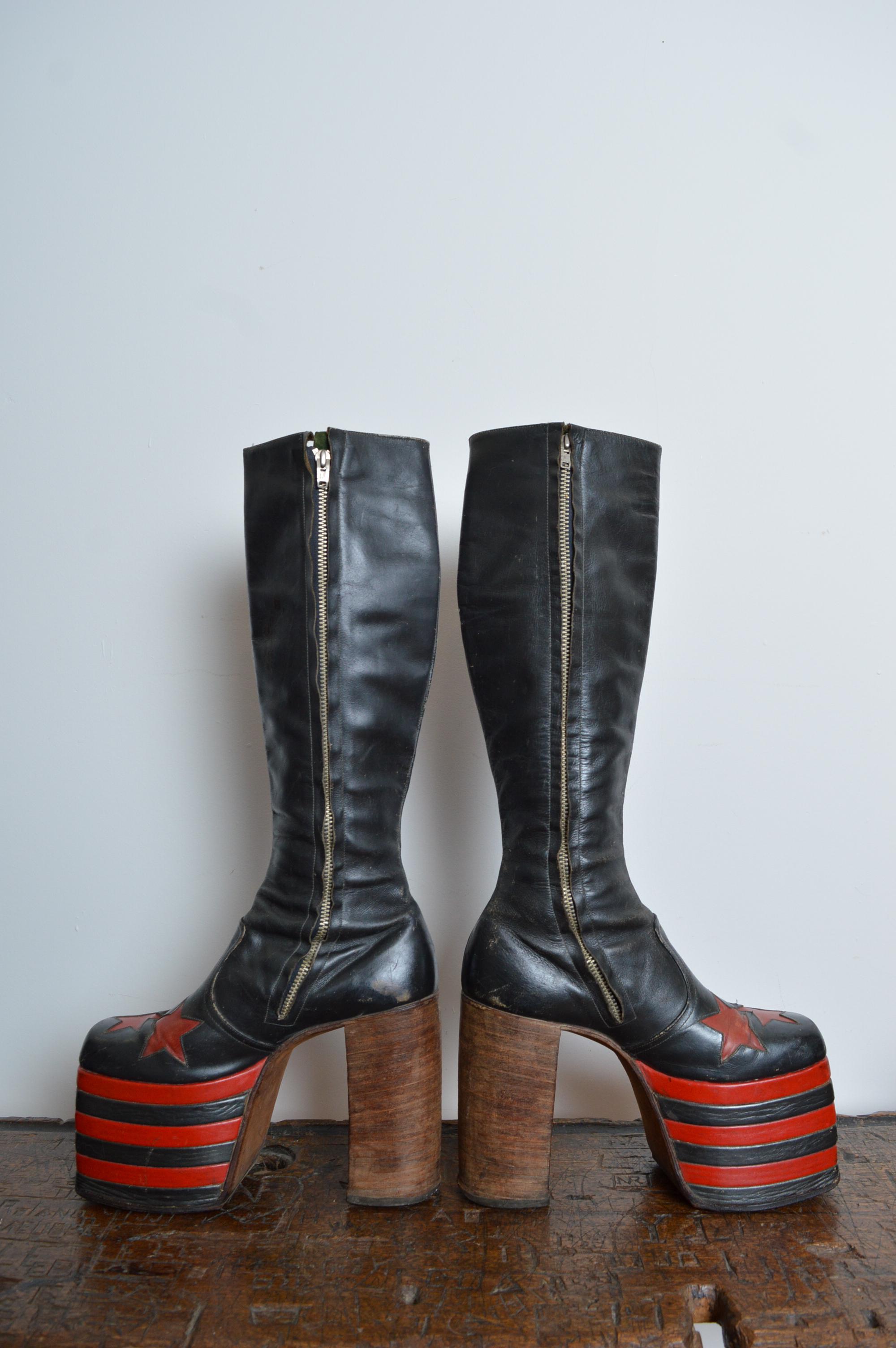 Museum Worthy 1970's Glam Rock leather Red & Black Platform Boots UK 6 / EU 39 For Sale 8