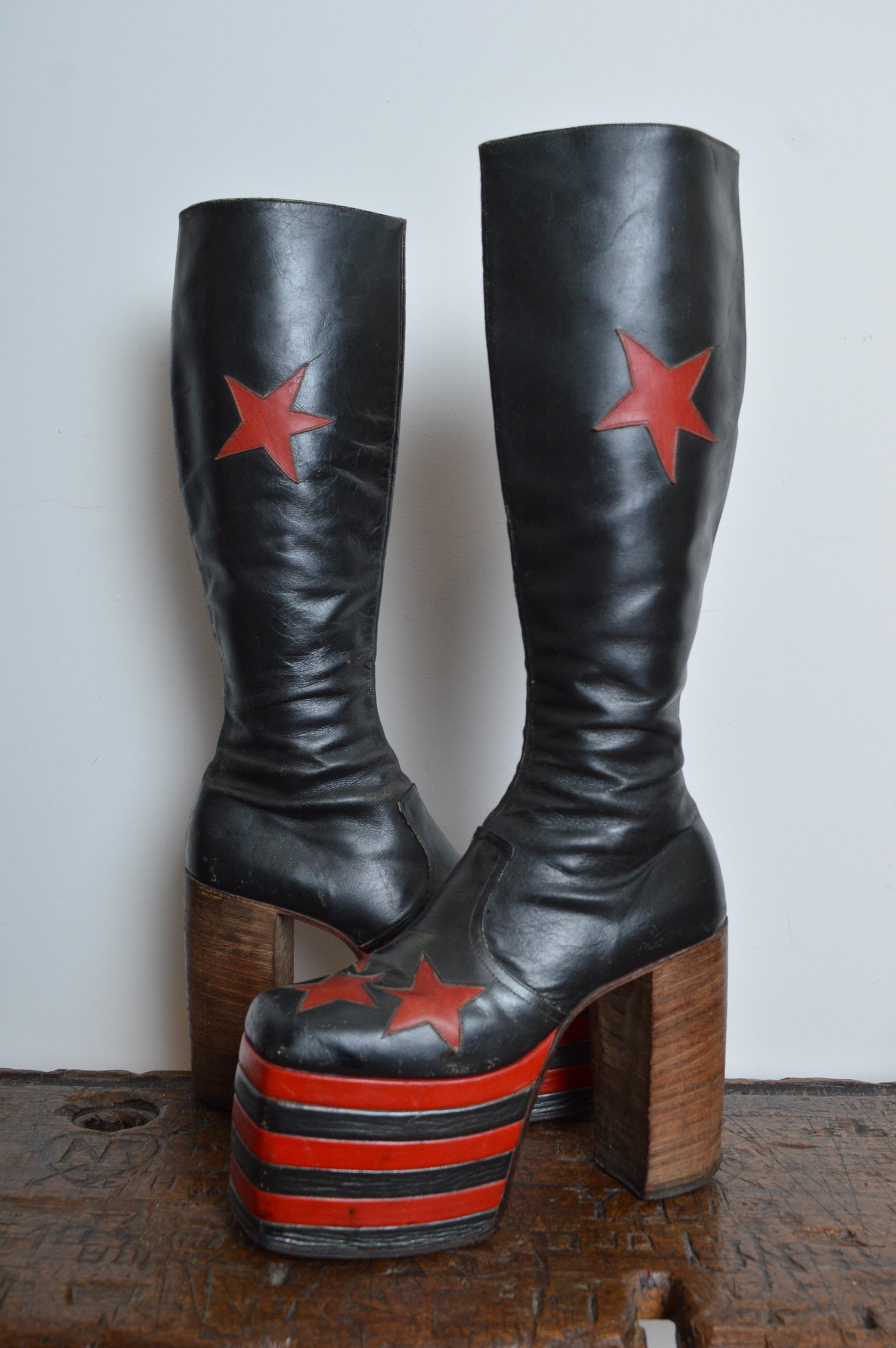 Museum Worthy 1970's Glam Rock leather Red & Black Platform Boots UK 6 / EU 39 For Sale 11