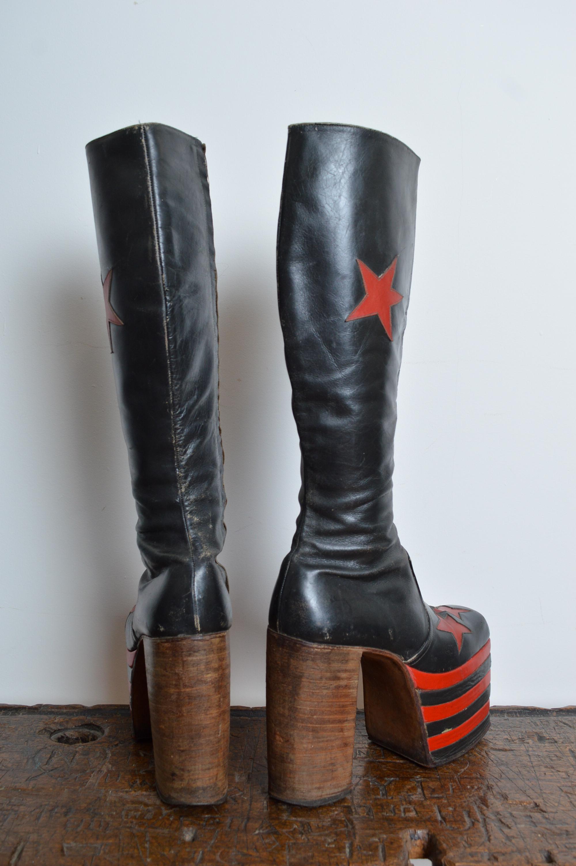 Museum Worthy 1970's Glam Rock leather Red & Black Platform Boots UK 6 / EU 39 For Sale 15