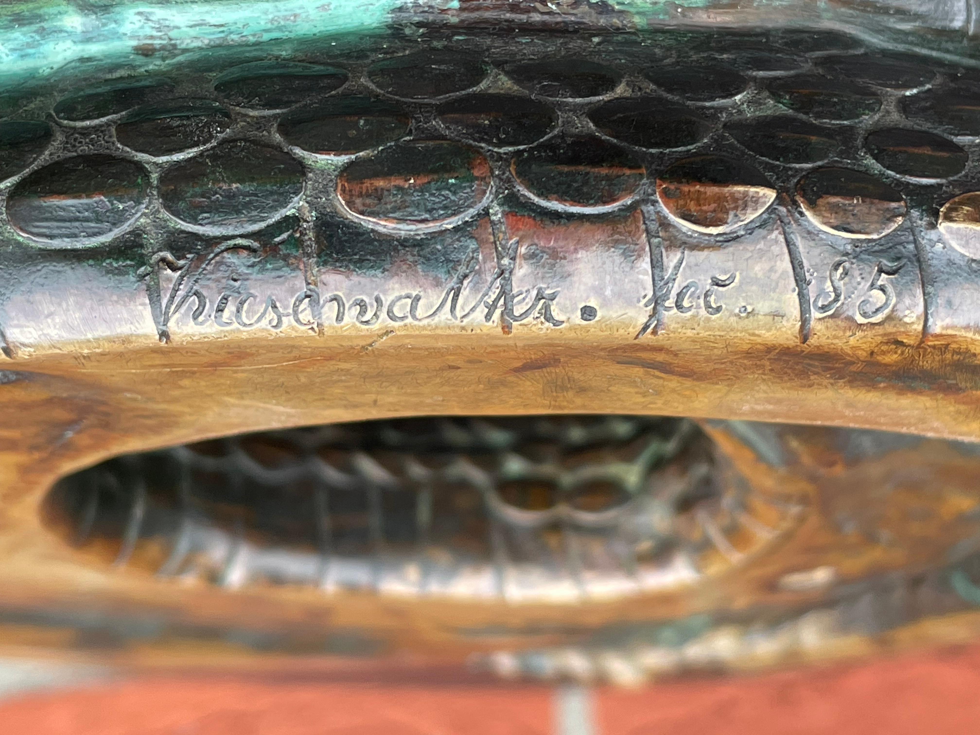 Scultura di serpente a sonagli a spirale in bronzo antico degna di un museo, firmata e marcata 1885 1