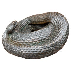 Museum Worthy Antique Bronze Coiled Rattlesnake Sculpture Signed & Marked 1885