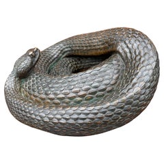 Museum Worthy Antike Bronze-Skulptur einer Rattlesnake mit Bronzebeschichtung, signiert und gekennzeichnet 1885 