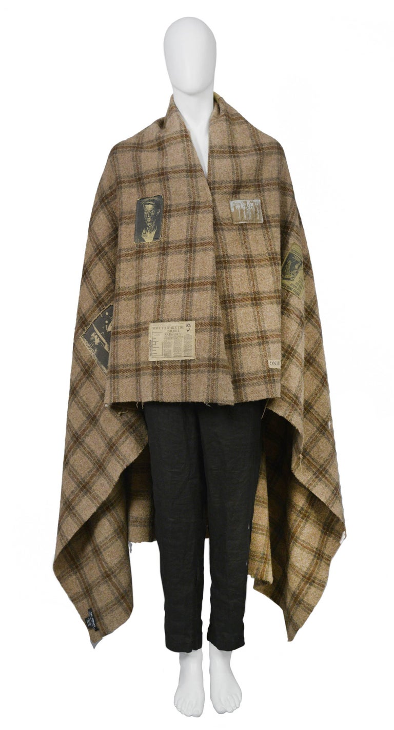 Museum Worthy Raf Simons Riot Riot Plaid Blanket w Silkscreen Patches AW 2001-02 at 1stDibs
