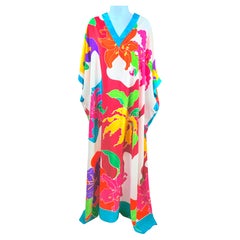 OscarDeLaRenta 1982 MuseumShown Handpainted Floral Abstract CrepeDeChine Caftan