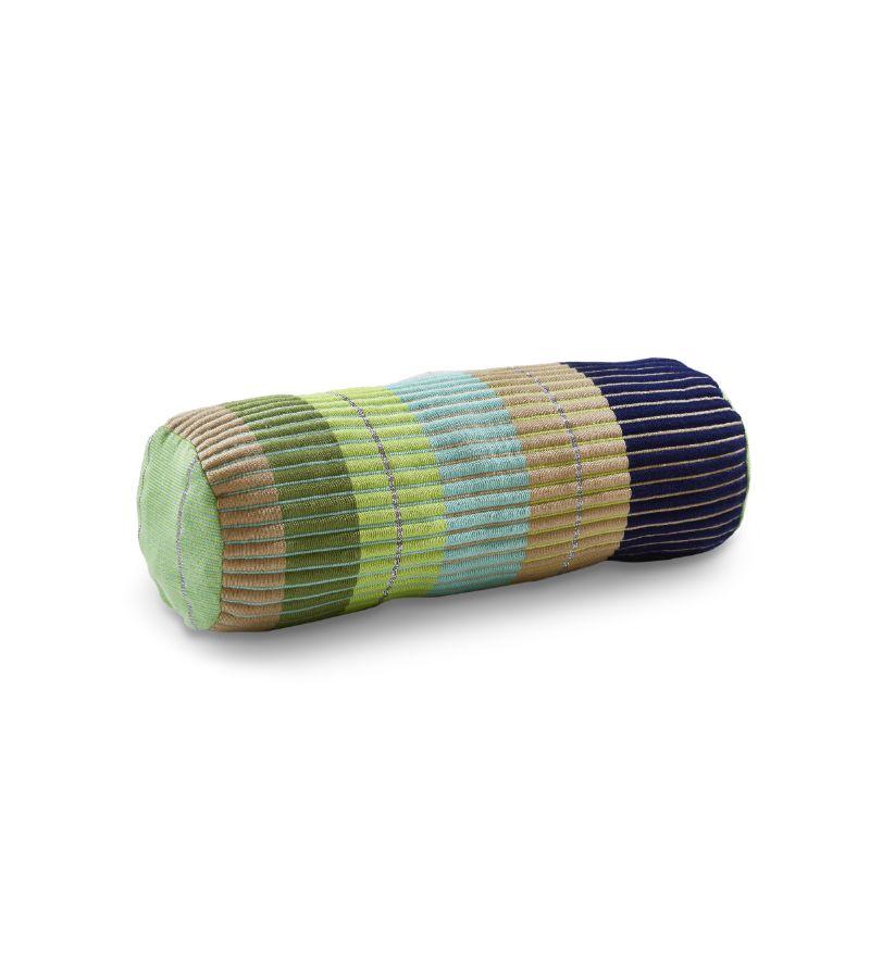 Musgo chumbes cylinder cushion by Mae Engelgeer. 
Materials: 100% Cotton. 
Technique: hand-woven in Colombia. 
Dimensions: W 60 x H 22 cm 
Available in colors: Musgo/banana/silver/pasto. Also available in sizes: Medium, large, and cylinder