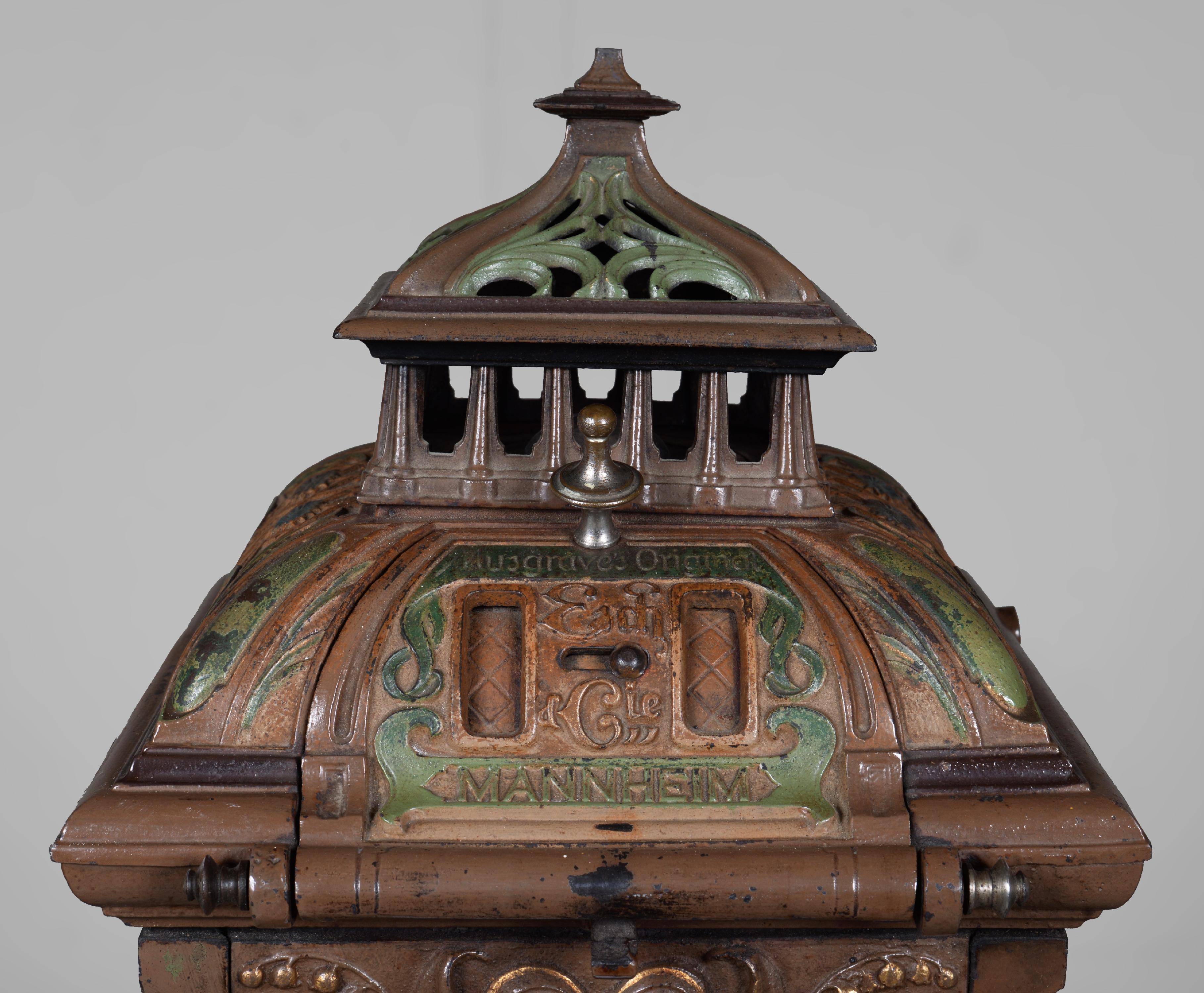 Art Nouveau Musgrave & Co Mannheim, Enameled Cast Iron Stove Adorned For Sale
