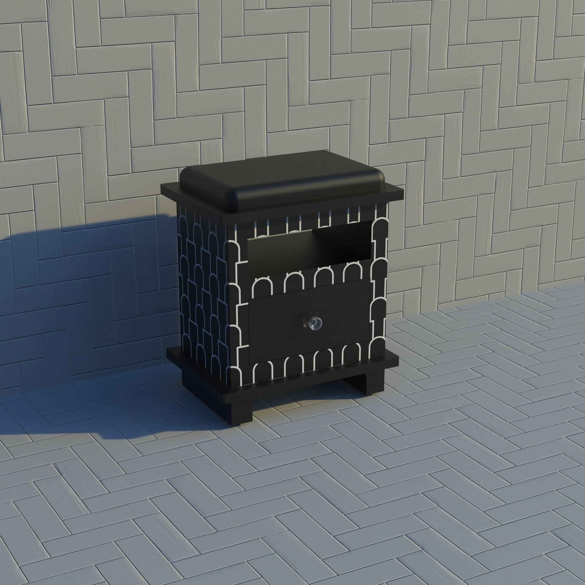 Indian Mush Inspired Black Night Stand, Side Table by Artisanal For Sale